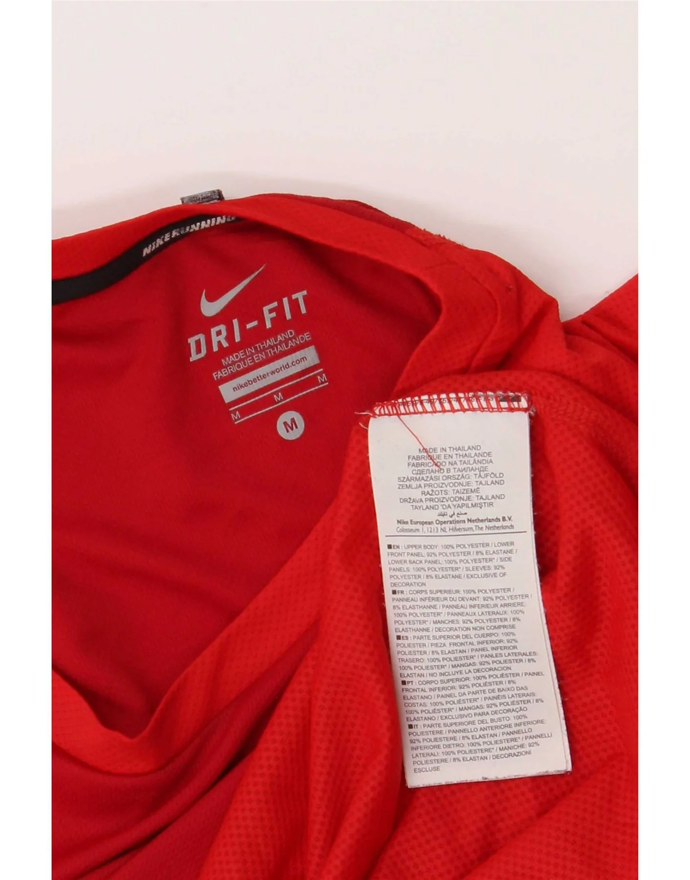 Nike Mens Dri Fit T-Shirt Top Medium Red Colourblock Polyester - Image 3