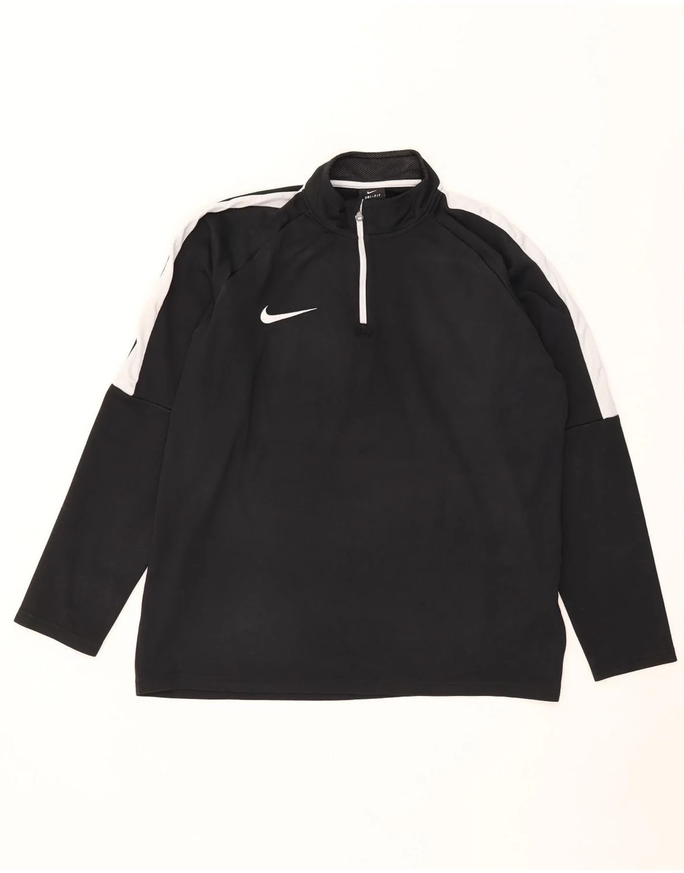 Nike Mens Dri Fit Zip Neck Top Long Sleeve Large Black Colourblock