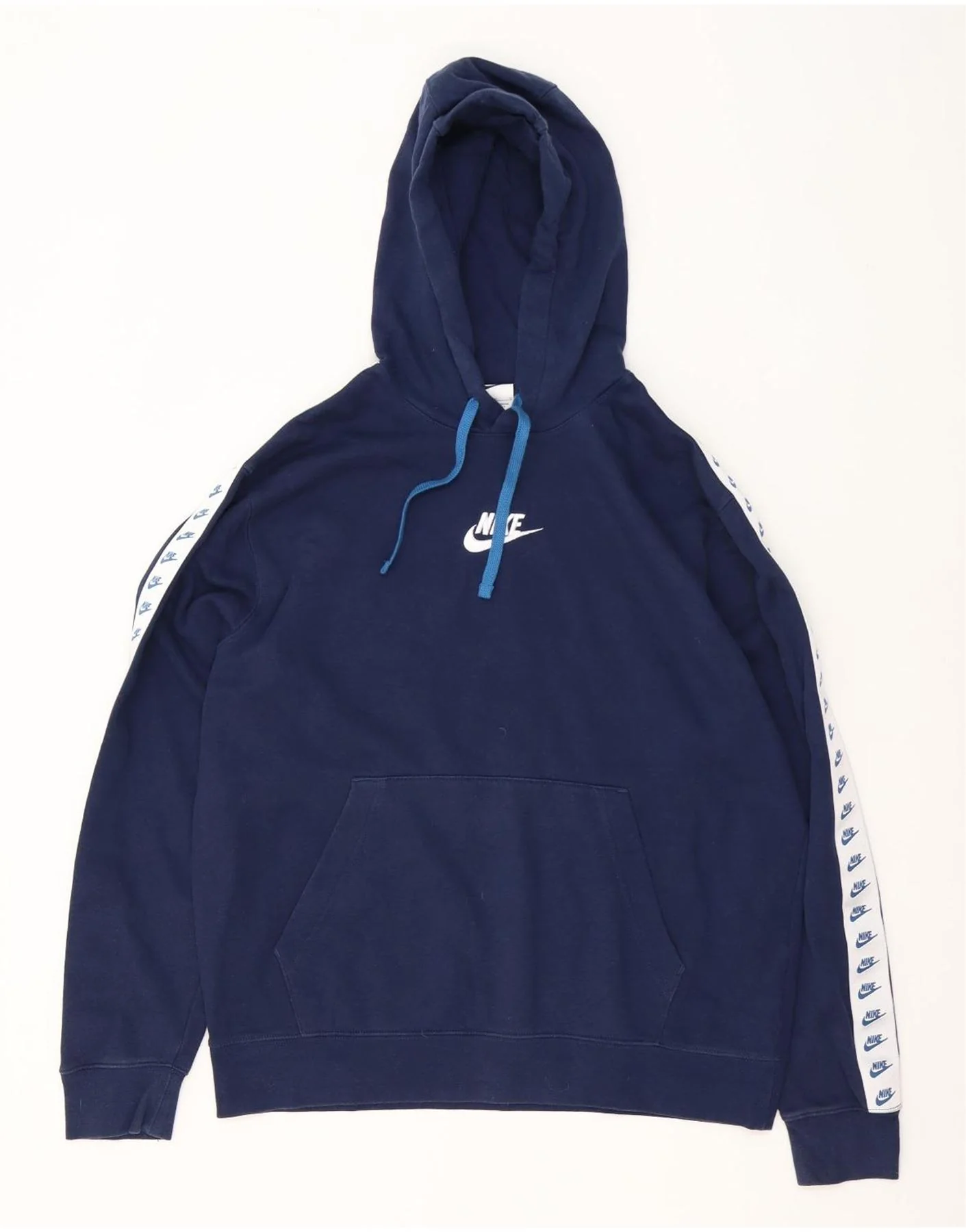 Nike Mens Graphic Hoodie Jumper Large Navy Blue Colourblock Cotton