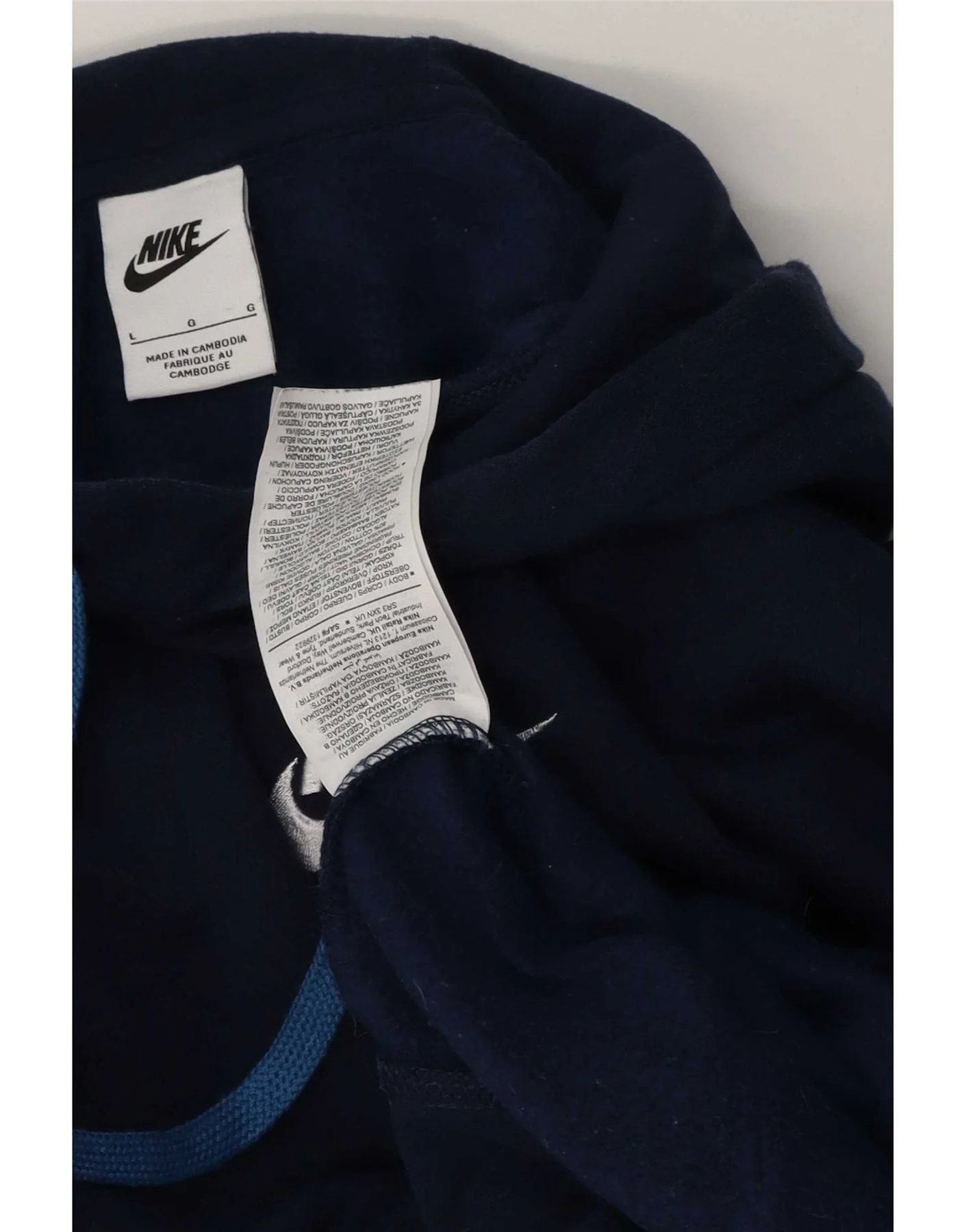 Nike Mens Graphic Hoodie Jumper Large Navy Blue Colourblock Cotton - Image 3
