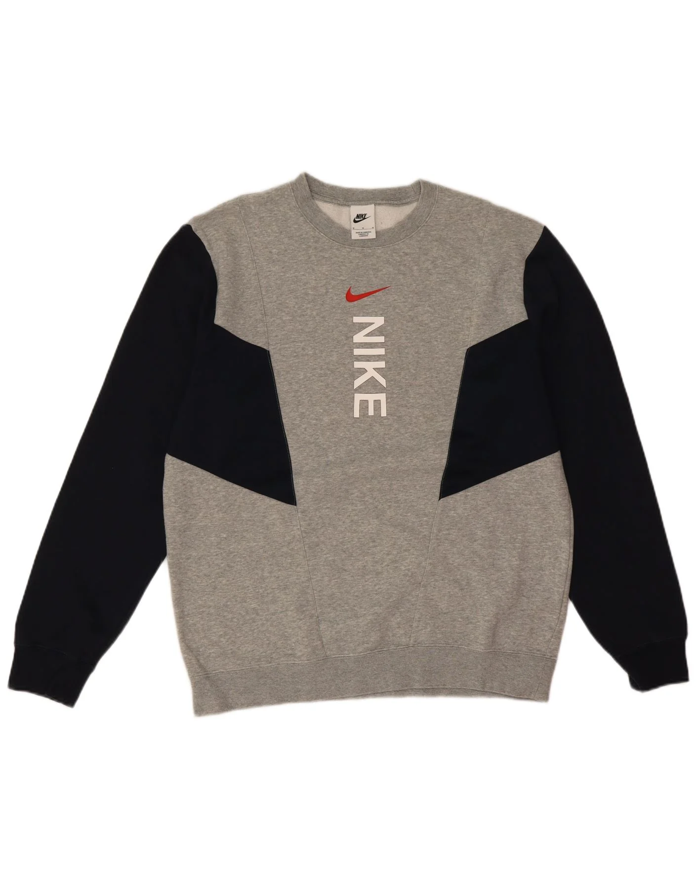 Nike Mens Graphic Sweatshirt Jumper Medium Grey Colourblock Cotton
