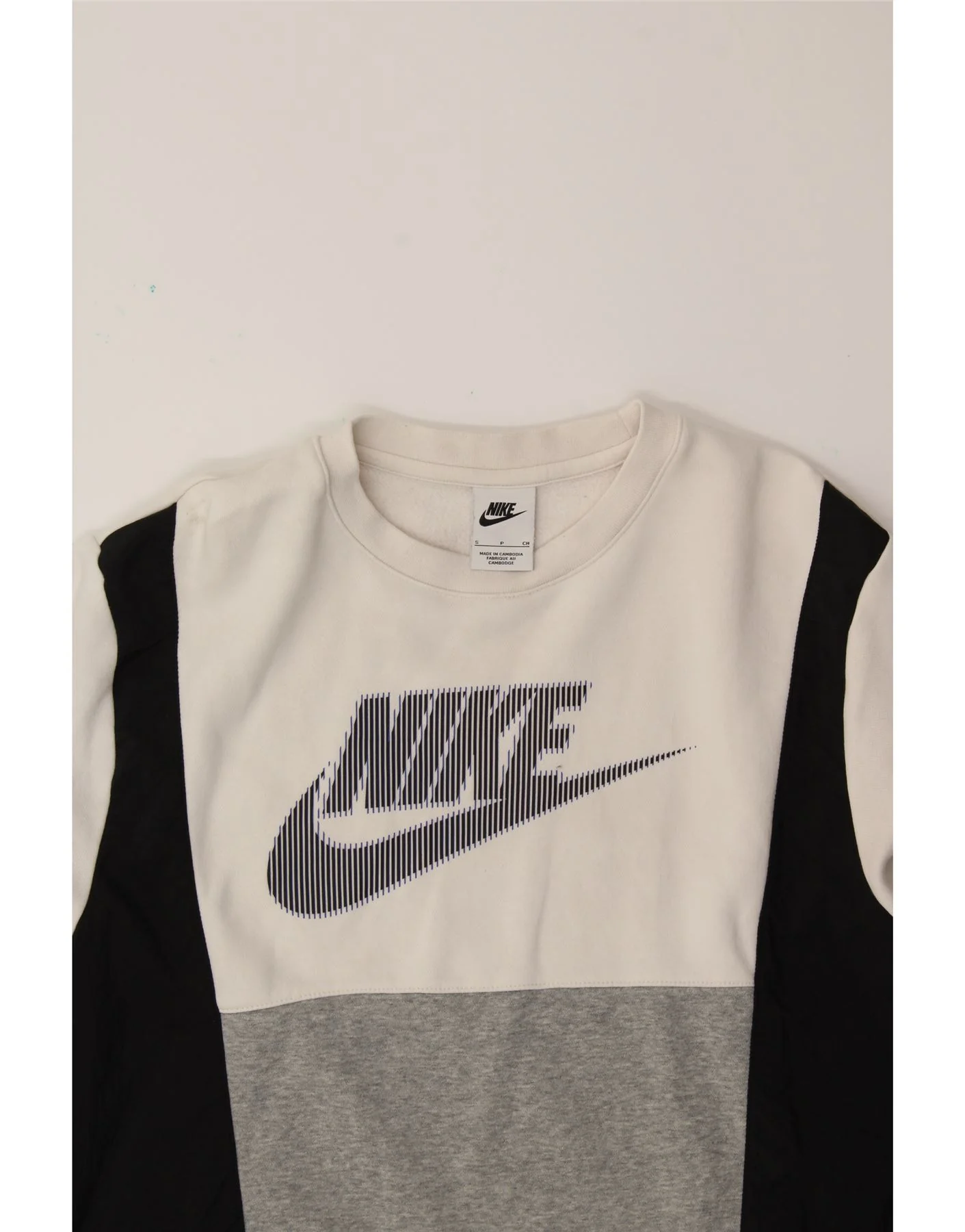 NIKE Mens Graphic Sweatshirt Jumper Small White Colourblock Cotton - Image 5