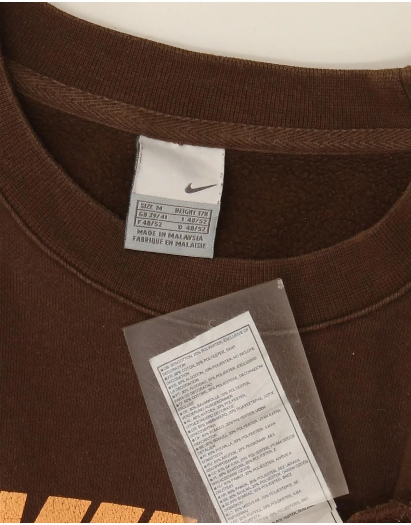 Nike Mens Graphic Sweatshirt Jumper UK 39/41 Medium Brown Cotton - Image 3