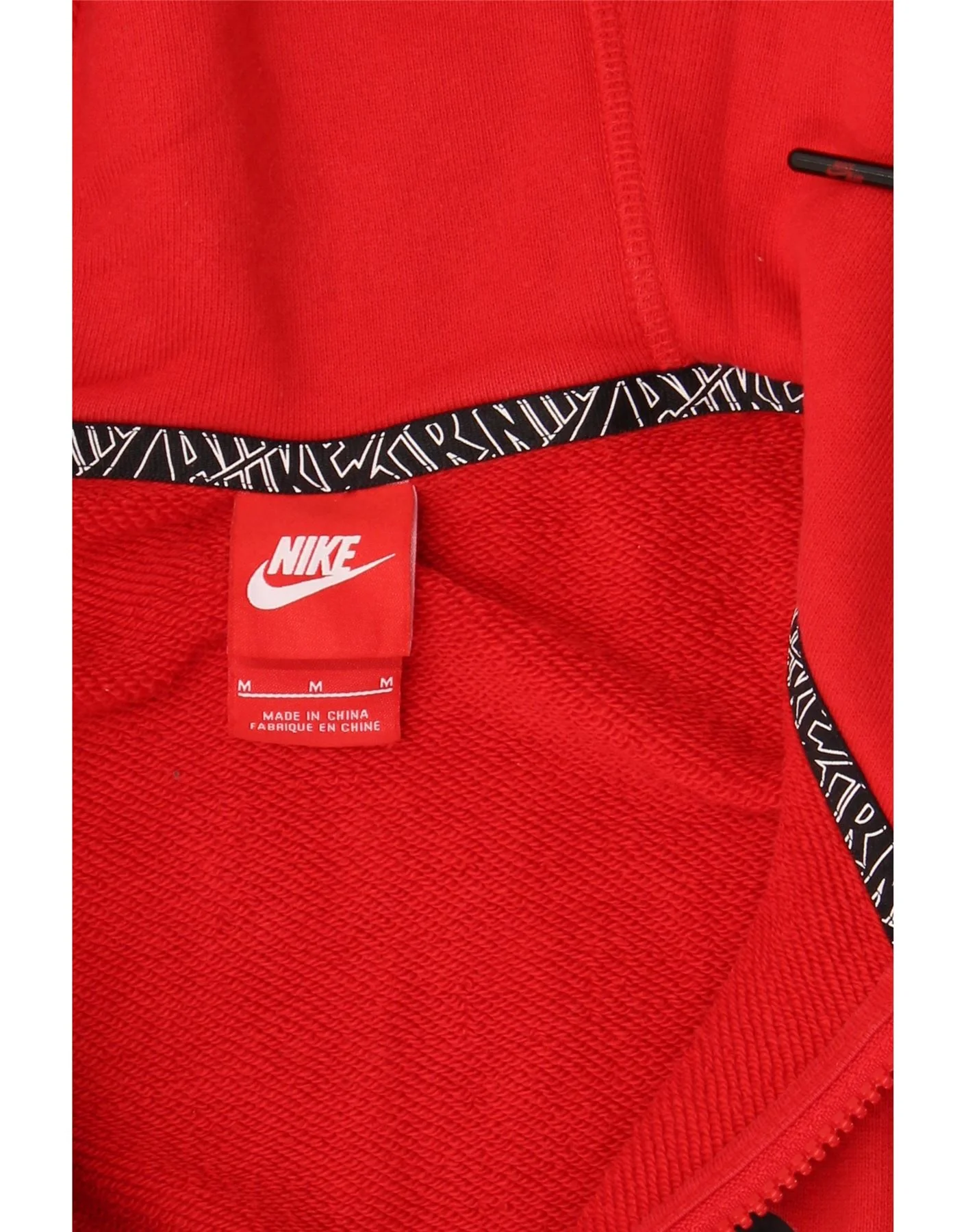 NIKE Mens Graphic Zip Hoodie Sweater Medium Red Cotton - Image 3