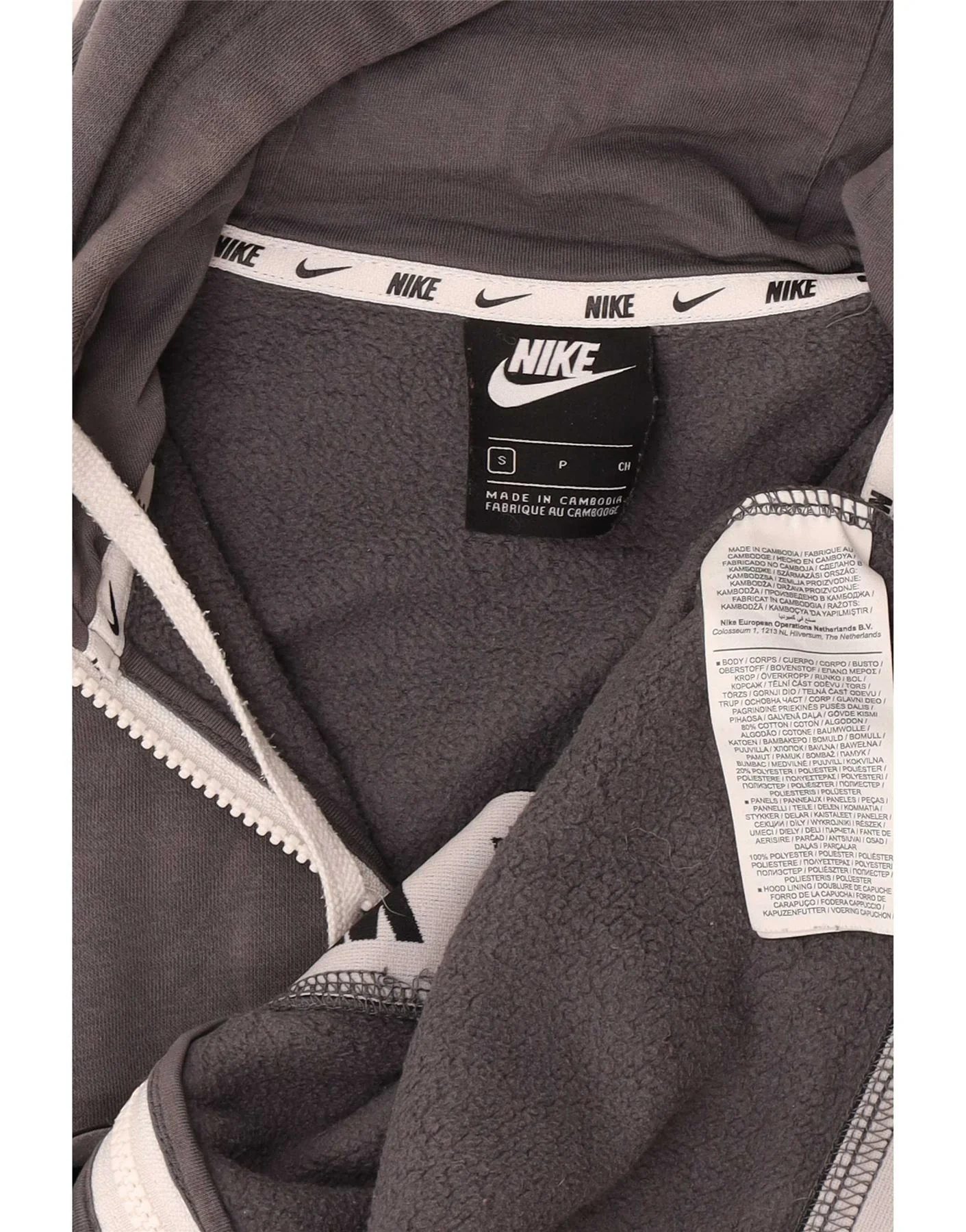 Nike Mens Graphic Zip Hoodie Sweater Small Grey Colourblock Cotton - Image 5
