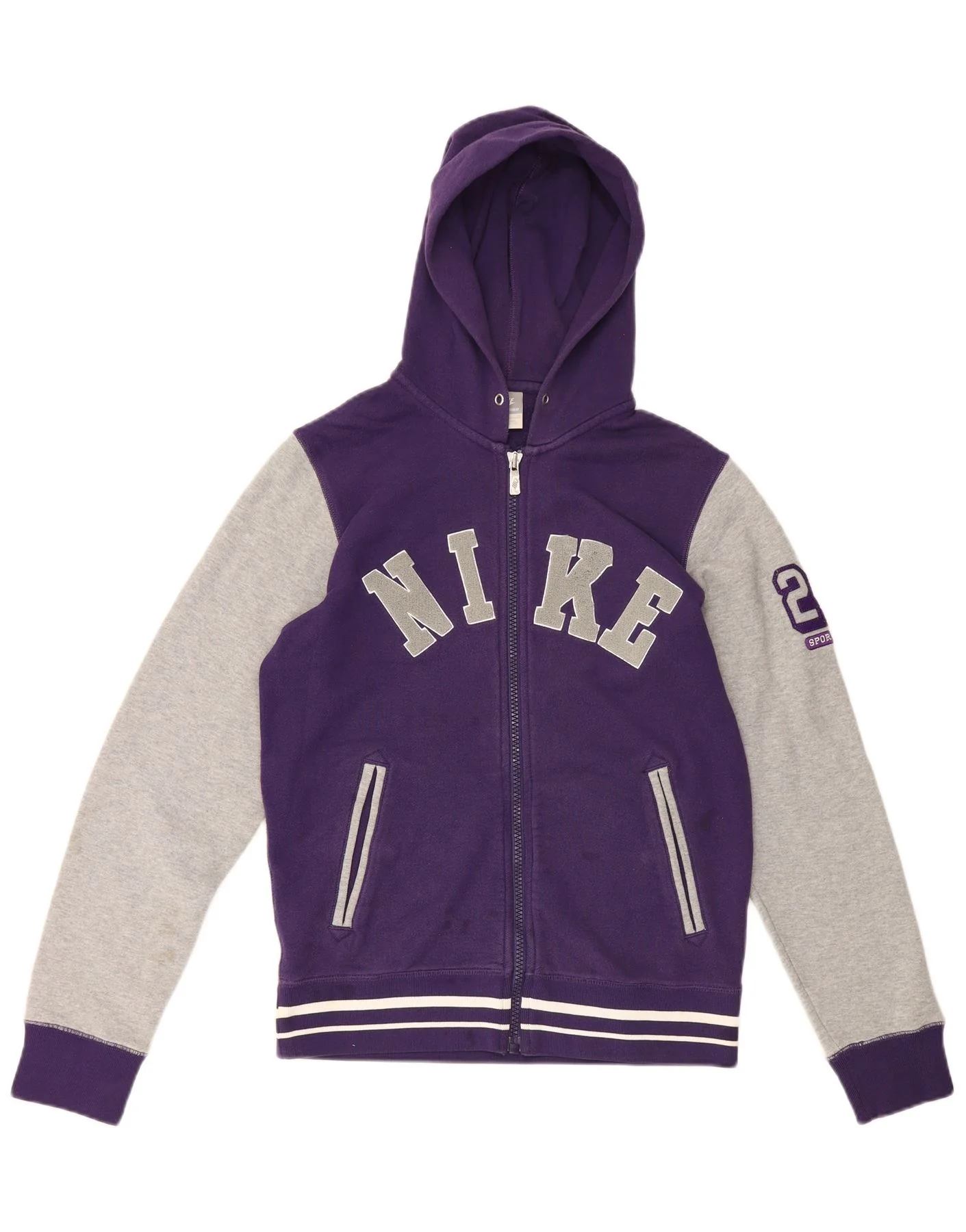 Nike Mens Graphic Zip Hoodie Sweater Small Purple Colourblock Cotton