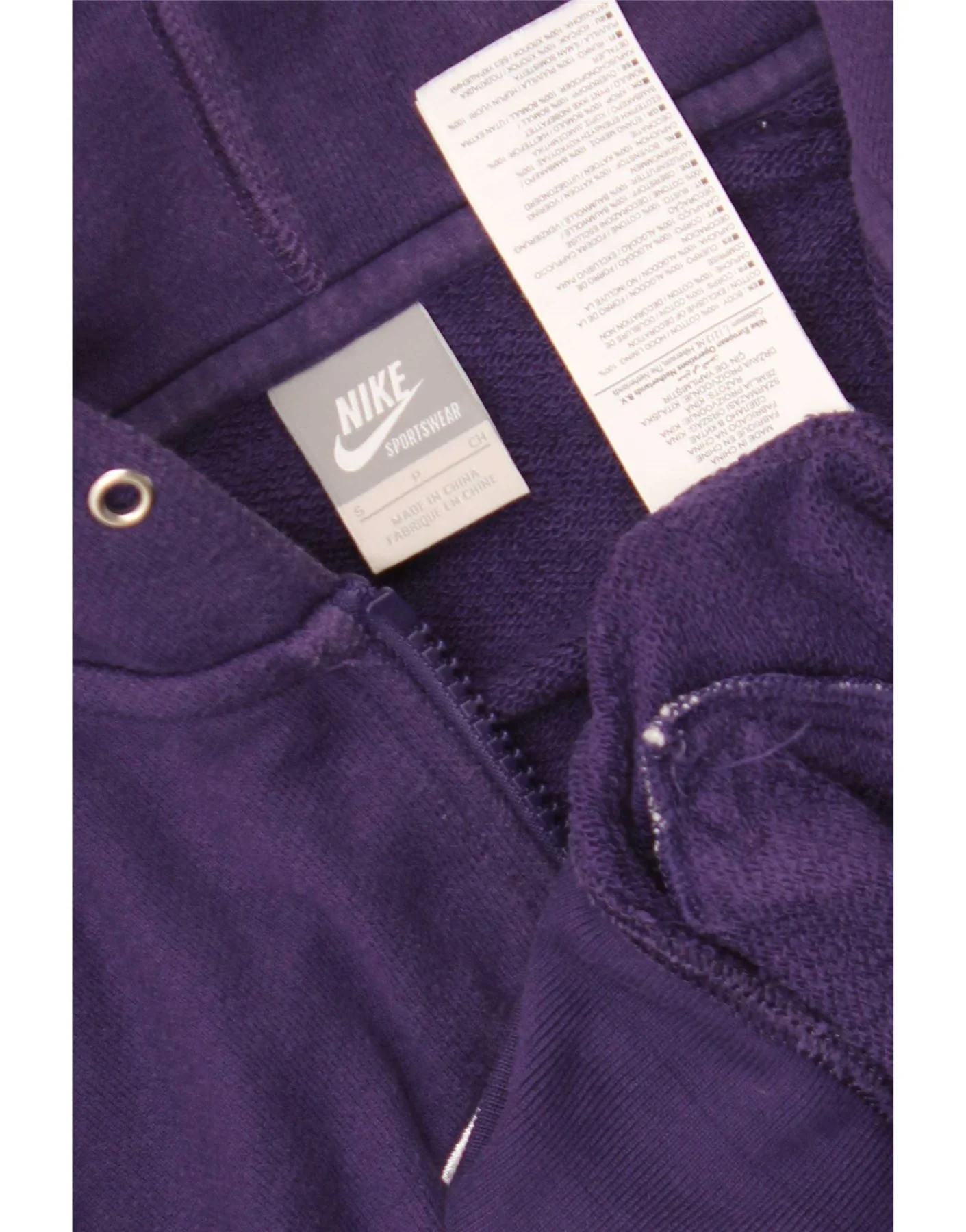 Nike Mens Graphic Zip Hoodie Sweater Small Purple Colourblock Cotton - Image 7