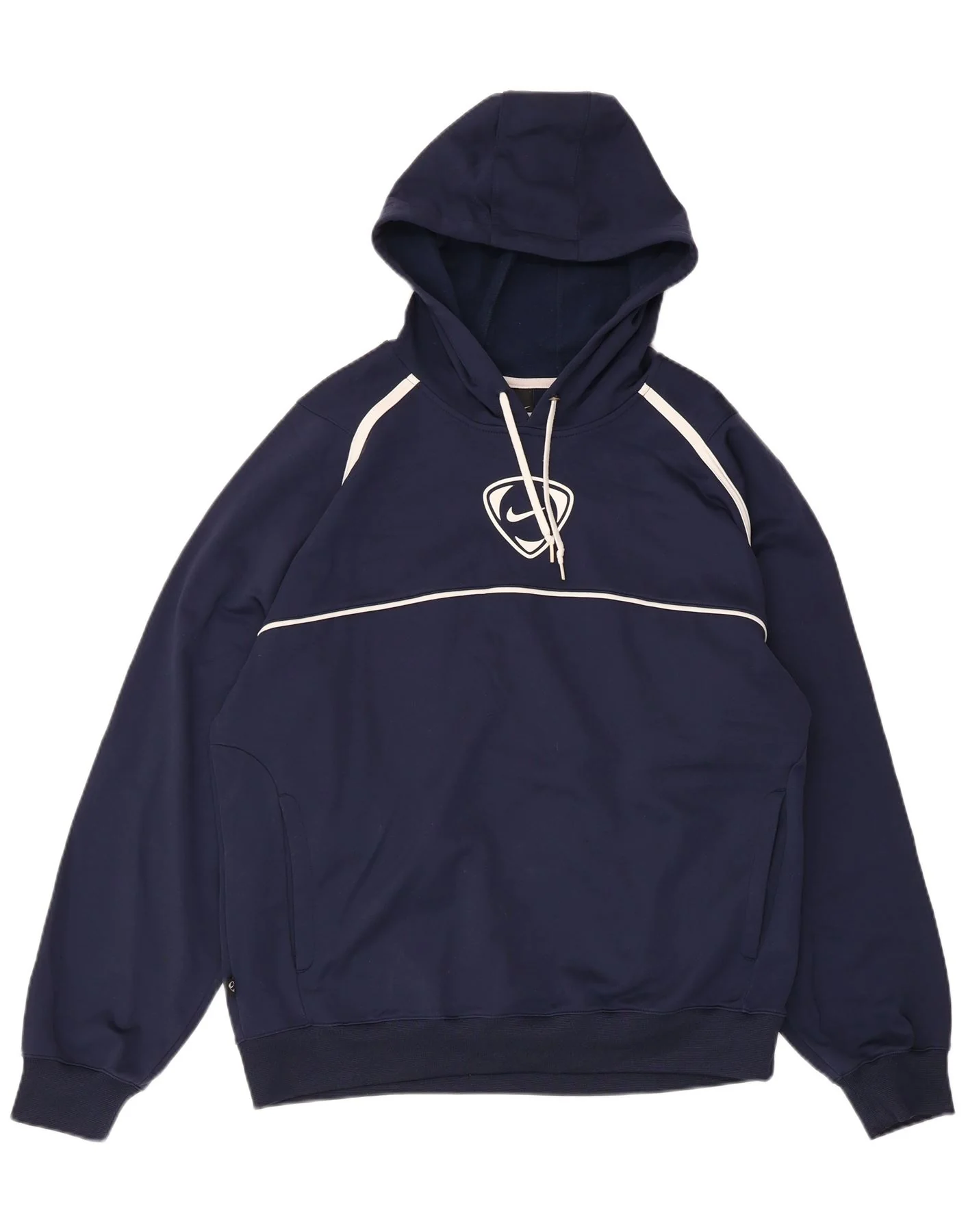 Nike Mens Hoodie Jumper UK 42/44 Large Navy Blue Striped Polyester