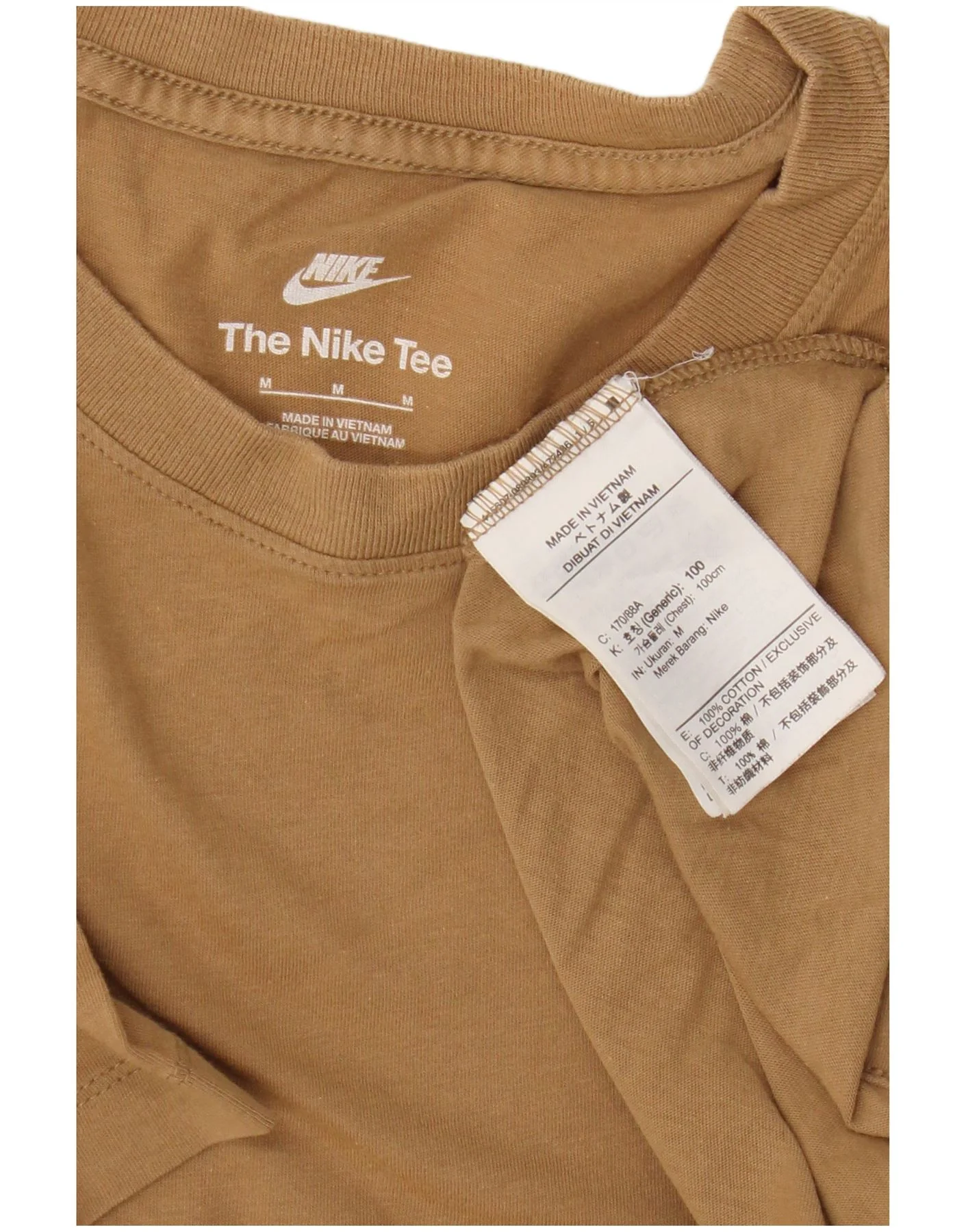 Nike Mens T-Shirt Top Medium Beige Cotton - Image 4