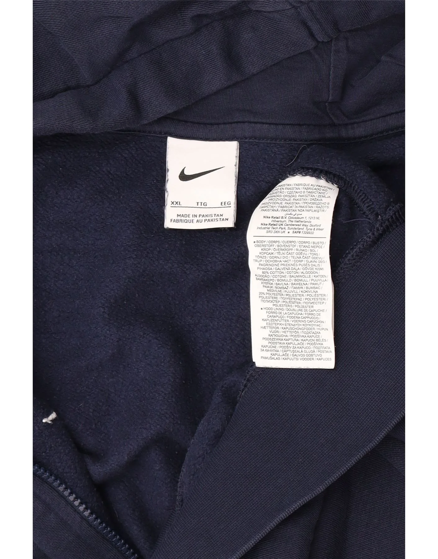 Nike Mens Zip Hoodie Sweater 2XL Navy Blue Cotton - Image 3