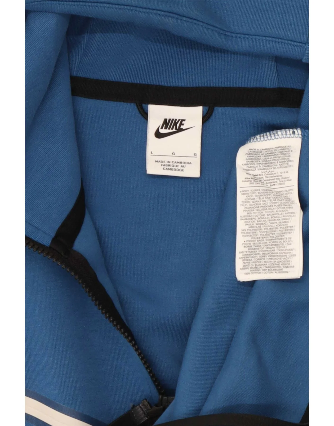 Nike Mens Zip Hoodie Sweater Large Blue Striped Cotton - Image 3