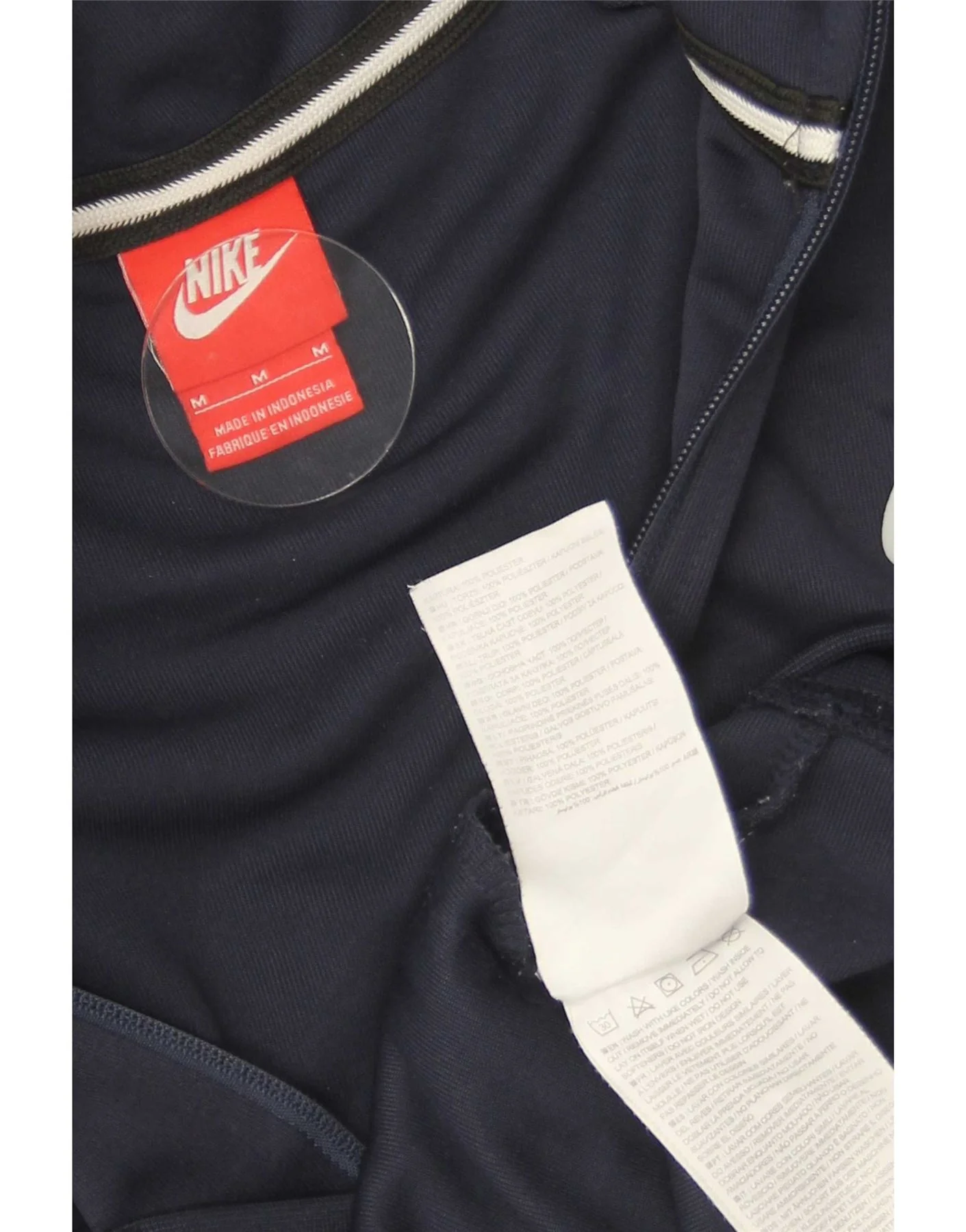 Nike Mens Zip Hoodie Sweater Medium Navy Blue Colourblock Polyester - Image 3
