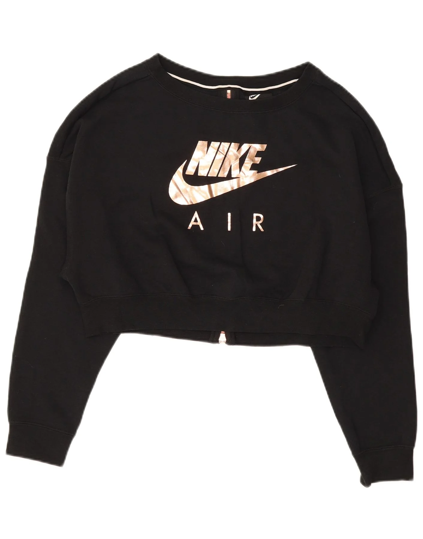 Nike Womens Crop Graphic Sweatshirt Jumper UK 14 Medium Black Cotton