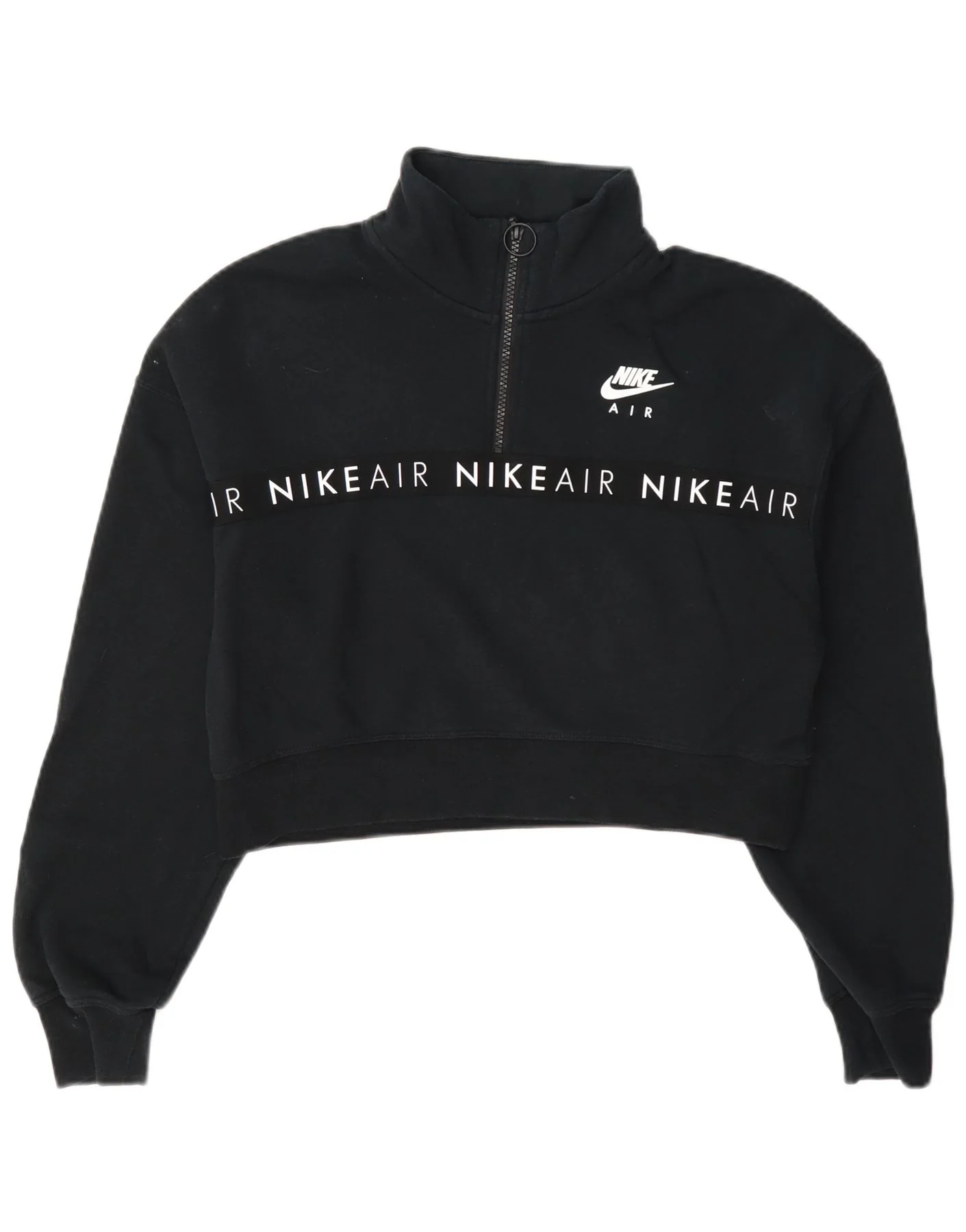 Nike Womens Crop Graphic Zip Neck Sweatshirt Jumper UK 14 Medium Navy Blue