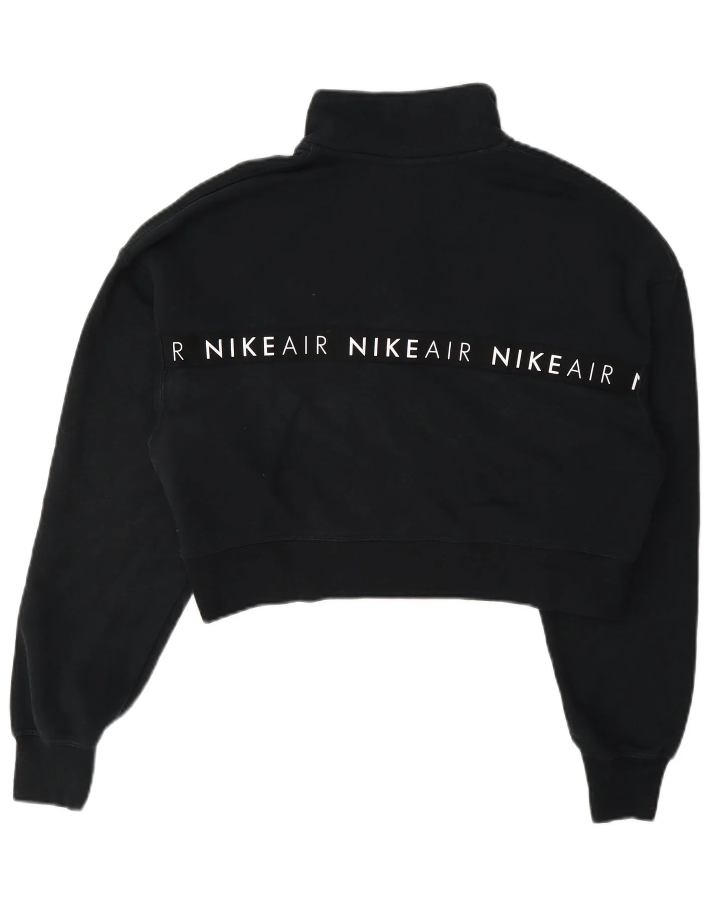 Nike Womens Crop Graphic Zip Neck Sweatshirt Jumper UK 14 Medium Navy Blue - Image 2