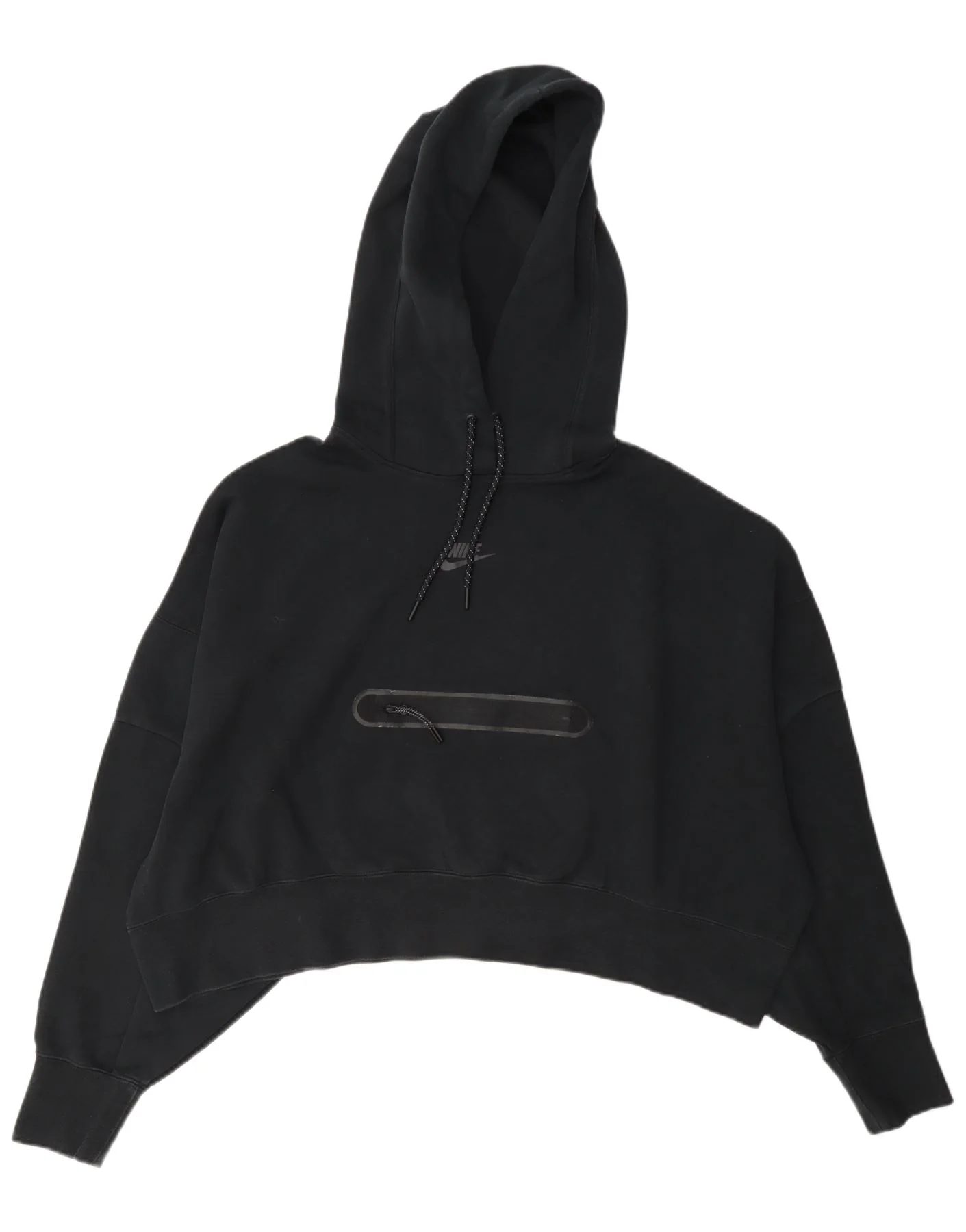 Nike Womens Crop Oversized Hoodie Jumper UK 14 Medium Black Cotton