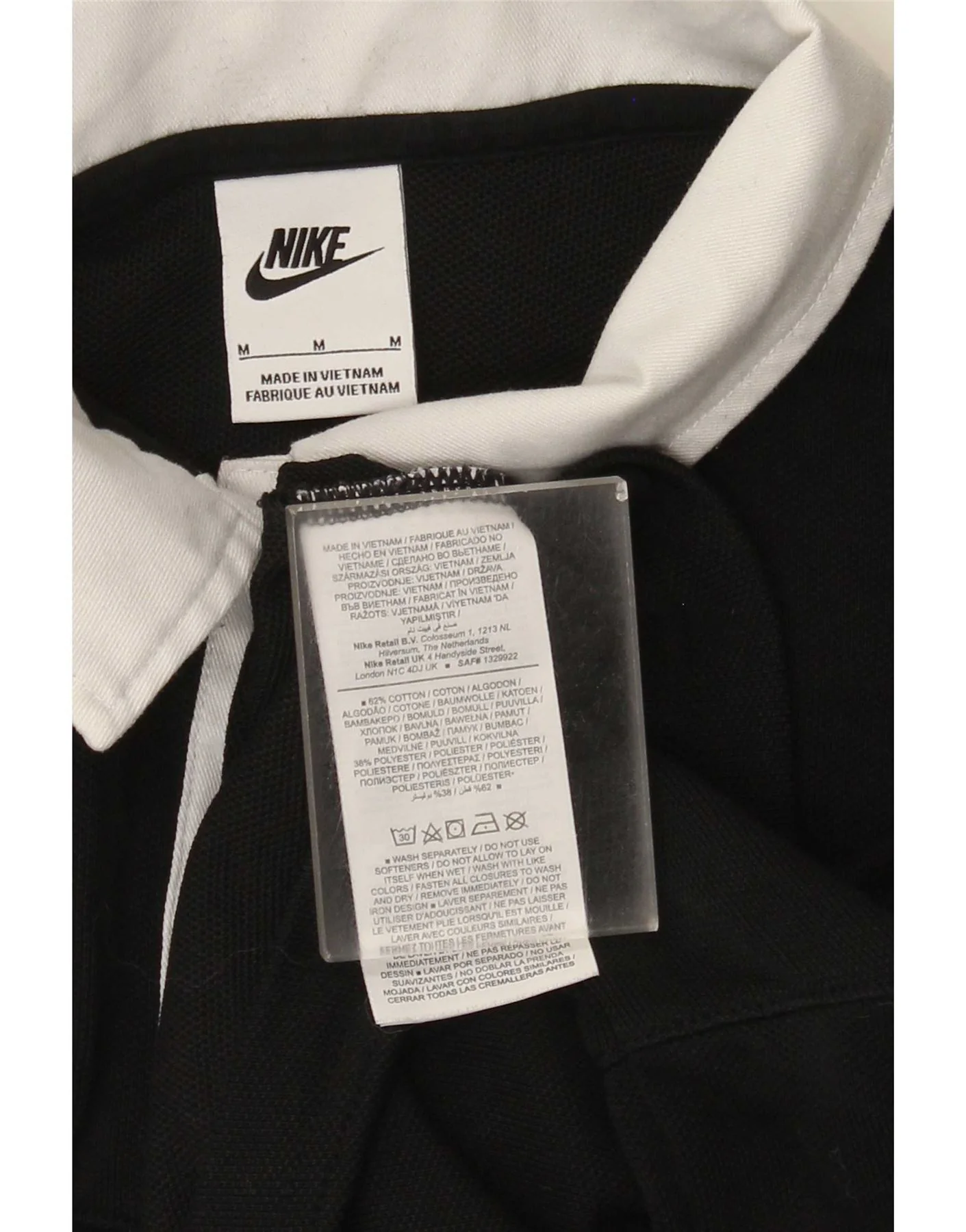 Nike Womens Crop Oversized Polo Shirt UK 14 Medium Black Colourblock Cotton - Image 3