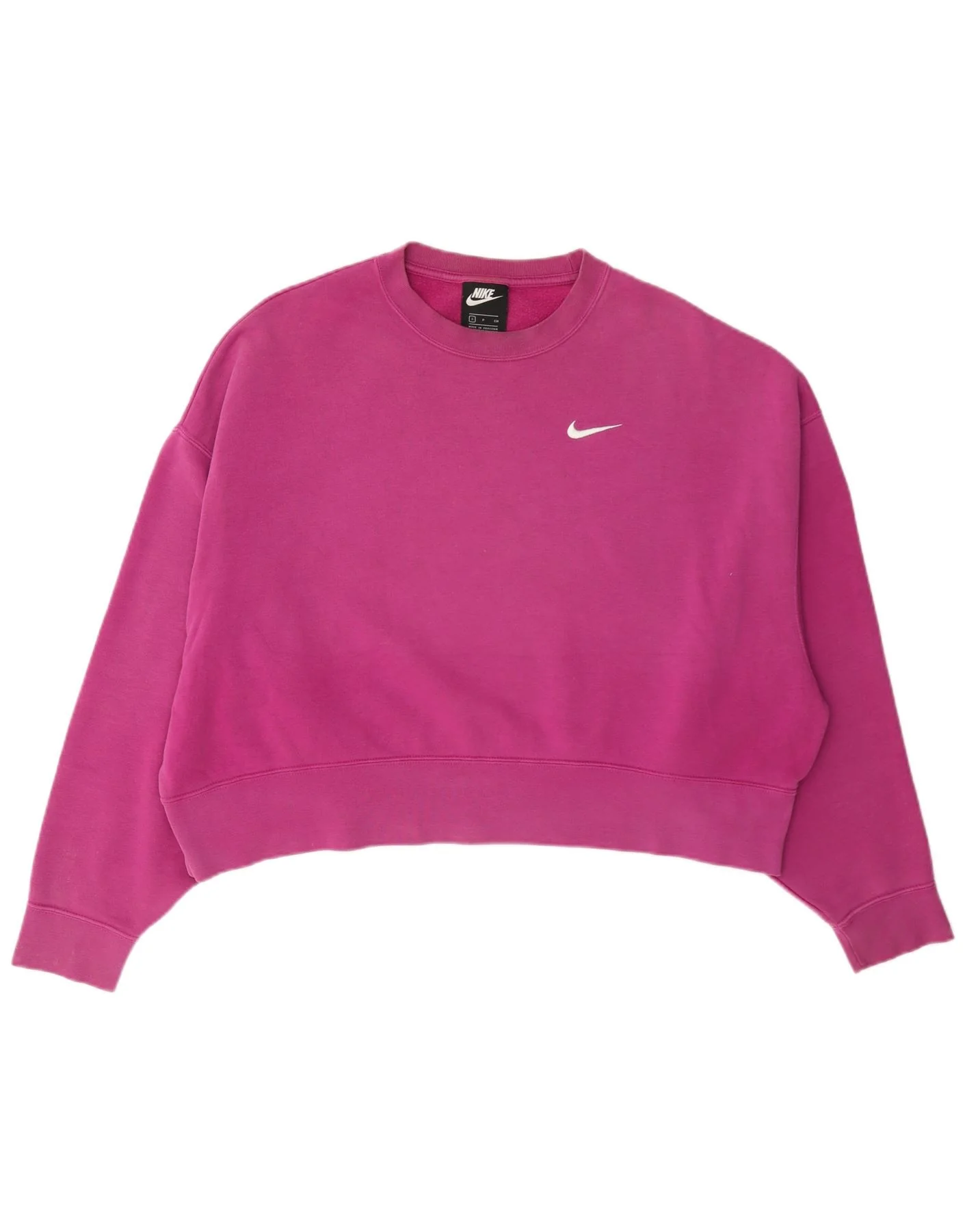 Nike Womens Crop Oversized Sweatshirt Jumper UK 10 Small Pink Cotton
