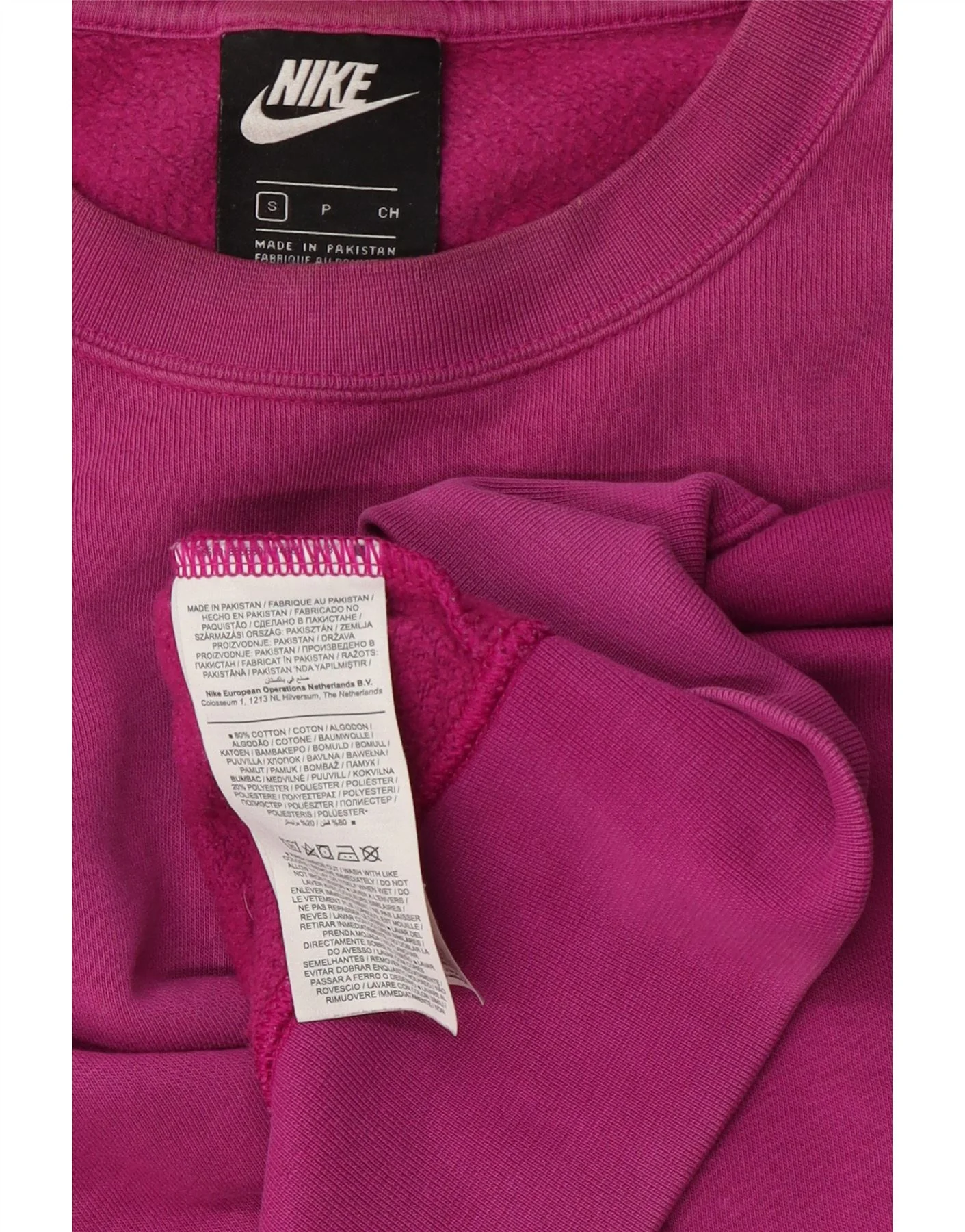 Nike Womens Crop Oversized Sweatshirt Jumper UK 10 Small Pink Cotton - Image 3