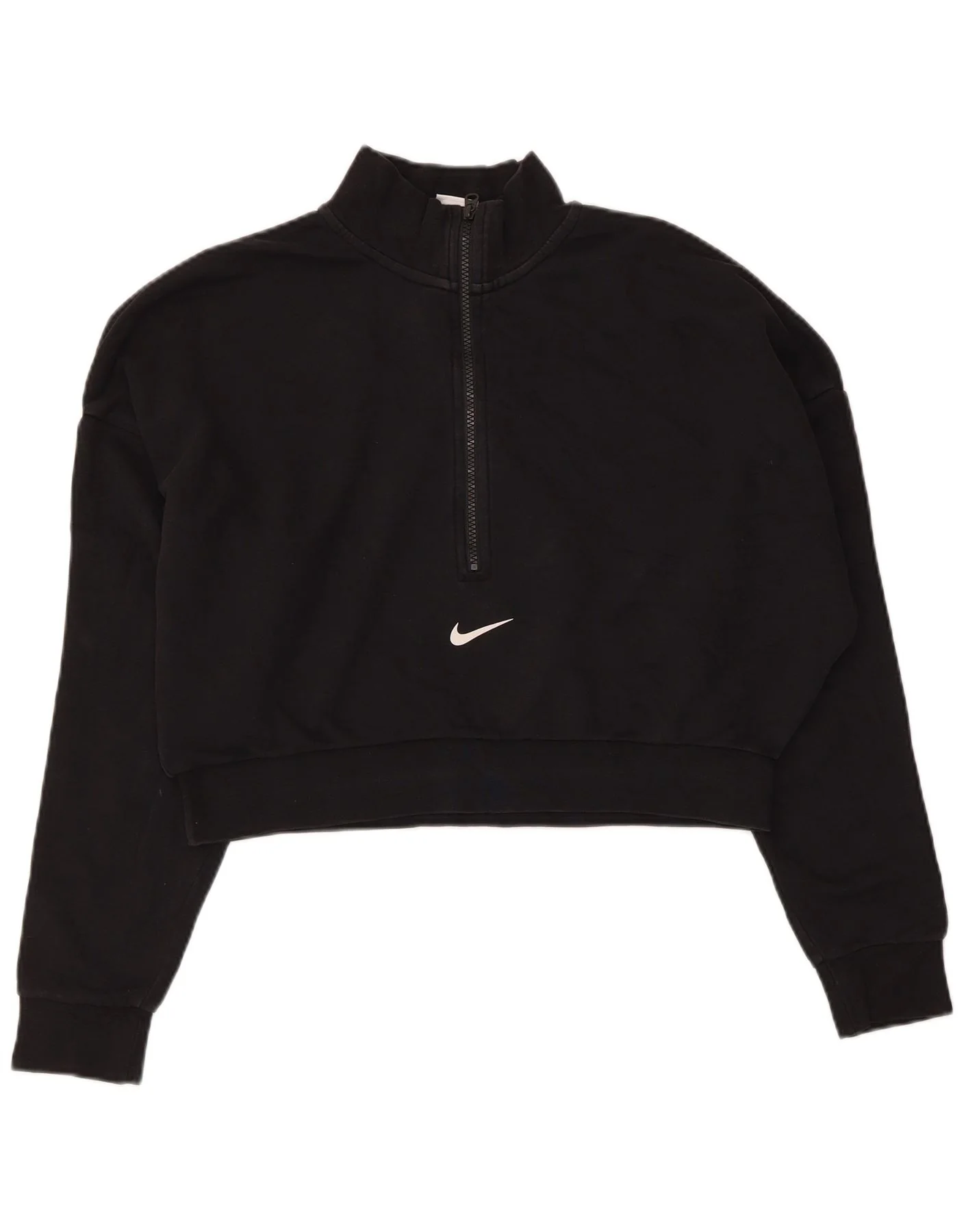 Nike Womens Crop Oversized Zip Neck Sweatshirt Jumper UK 16 Large Black