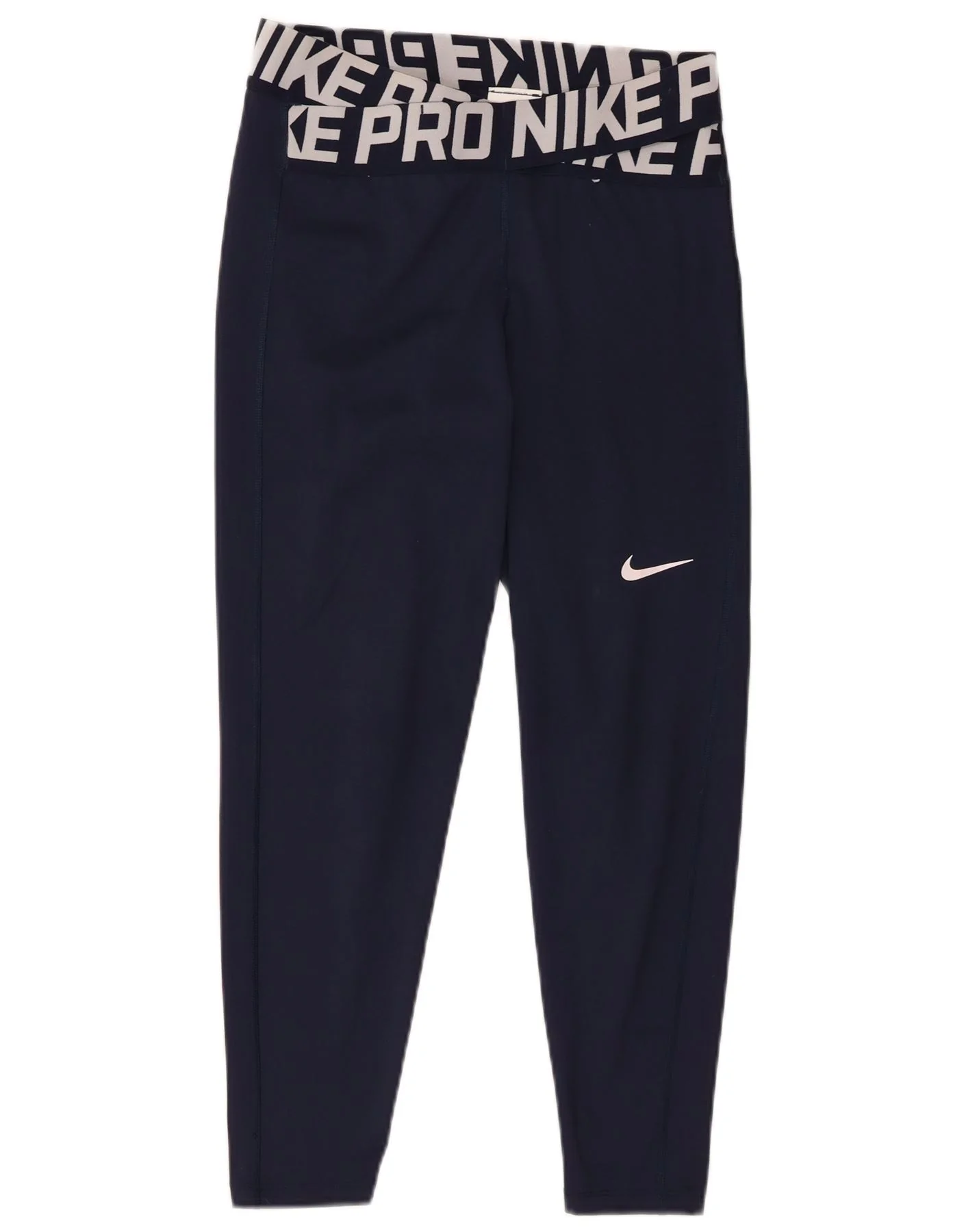 Nike Womens Dri Fit Graphic Leggings UK 14 Medium Navy Blue Polyester