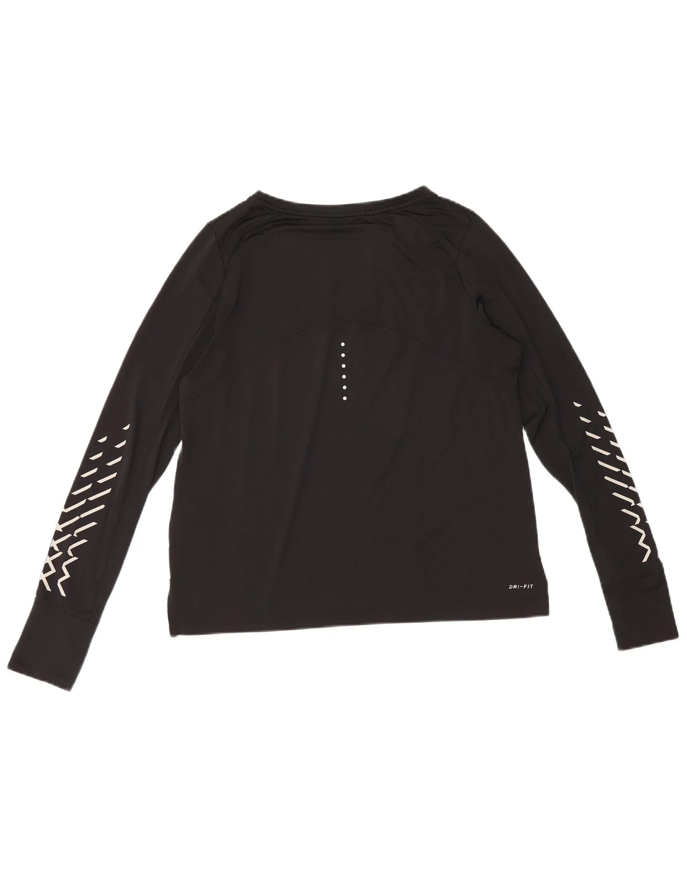 Nike Womens Dri Fit Graphic Top Long Sleeve UK 14 Medium Black Polyester - Image 2