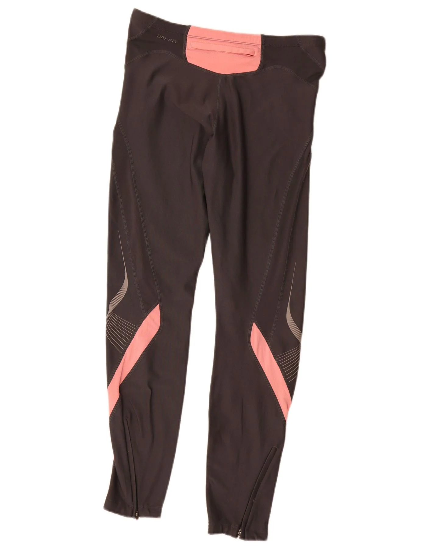 Nike Womens Dri Fit Leggings UK 10/12 Medium Grey Colourblock - Image 2