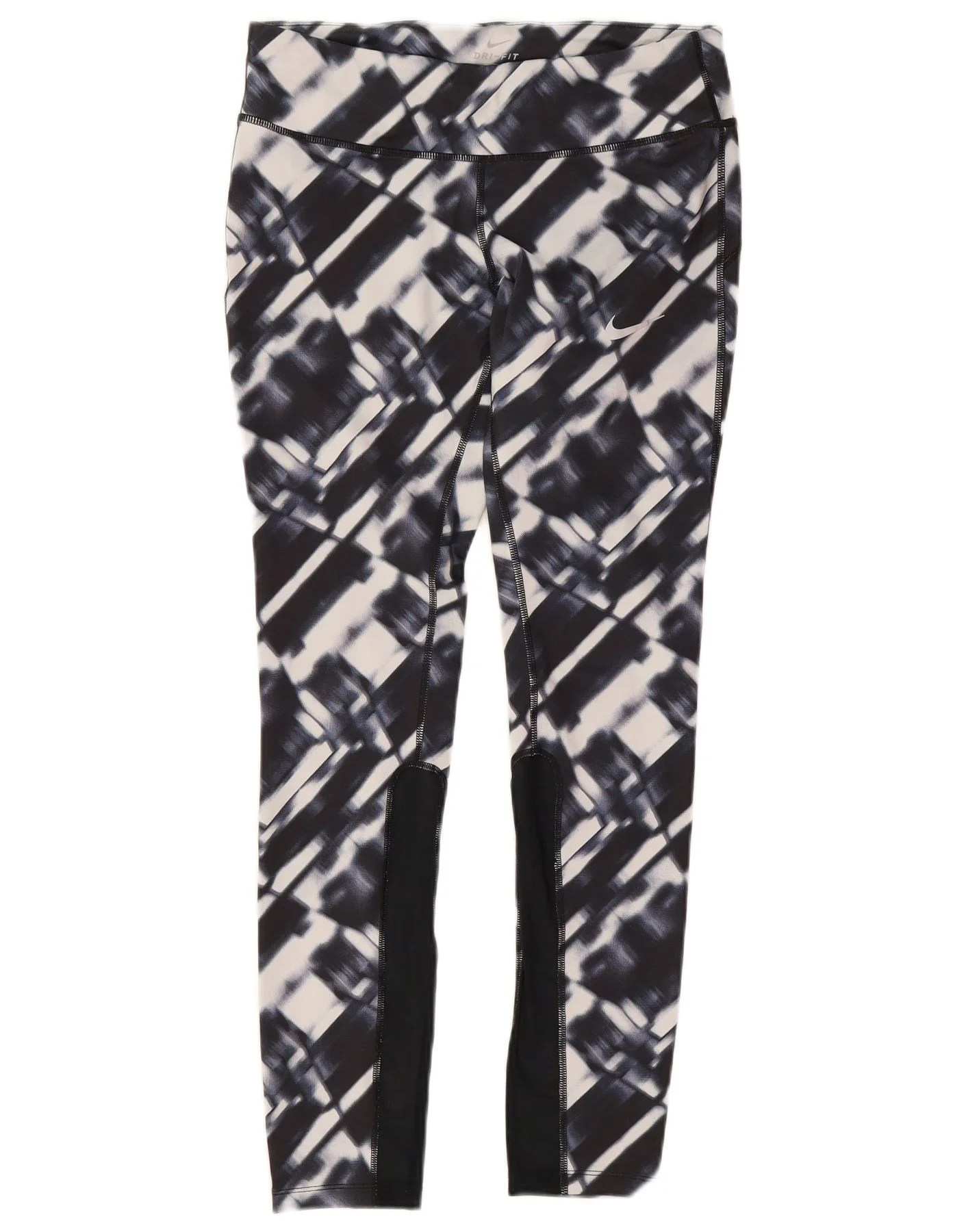 Nike Womens Dri Fit Leggings UK 12 Medium Navy Blue Geometric Polyester