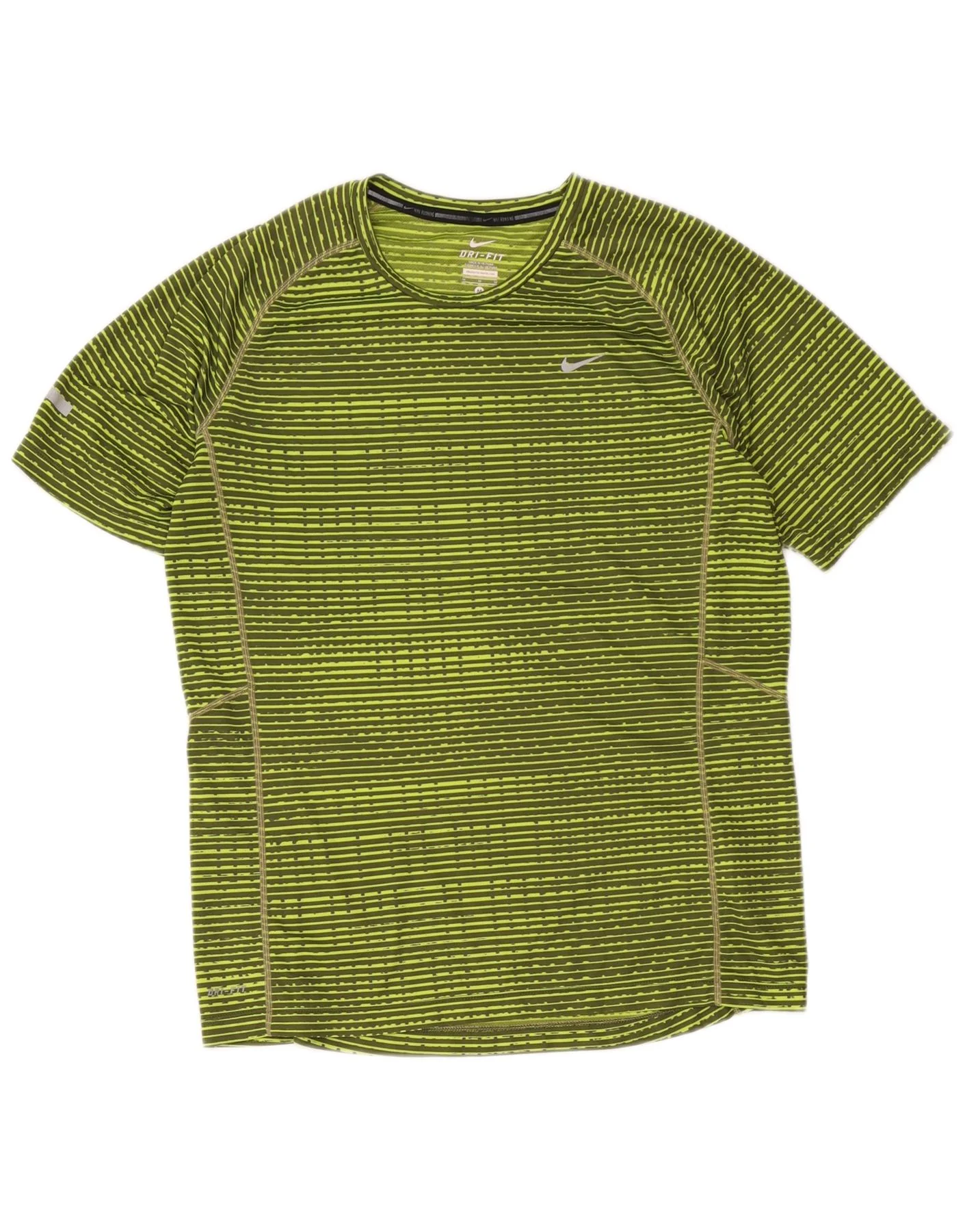 Nike Womens Dri Fit T-Shirt Top UK 14 Medium Green Striped Polyester
