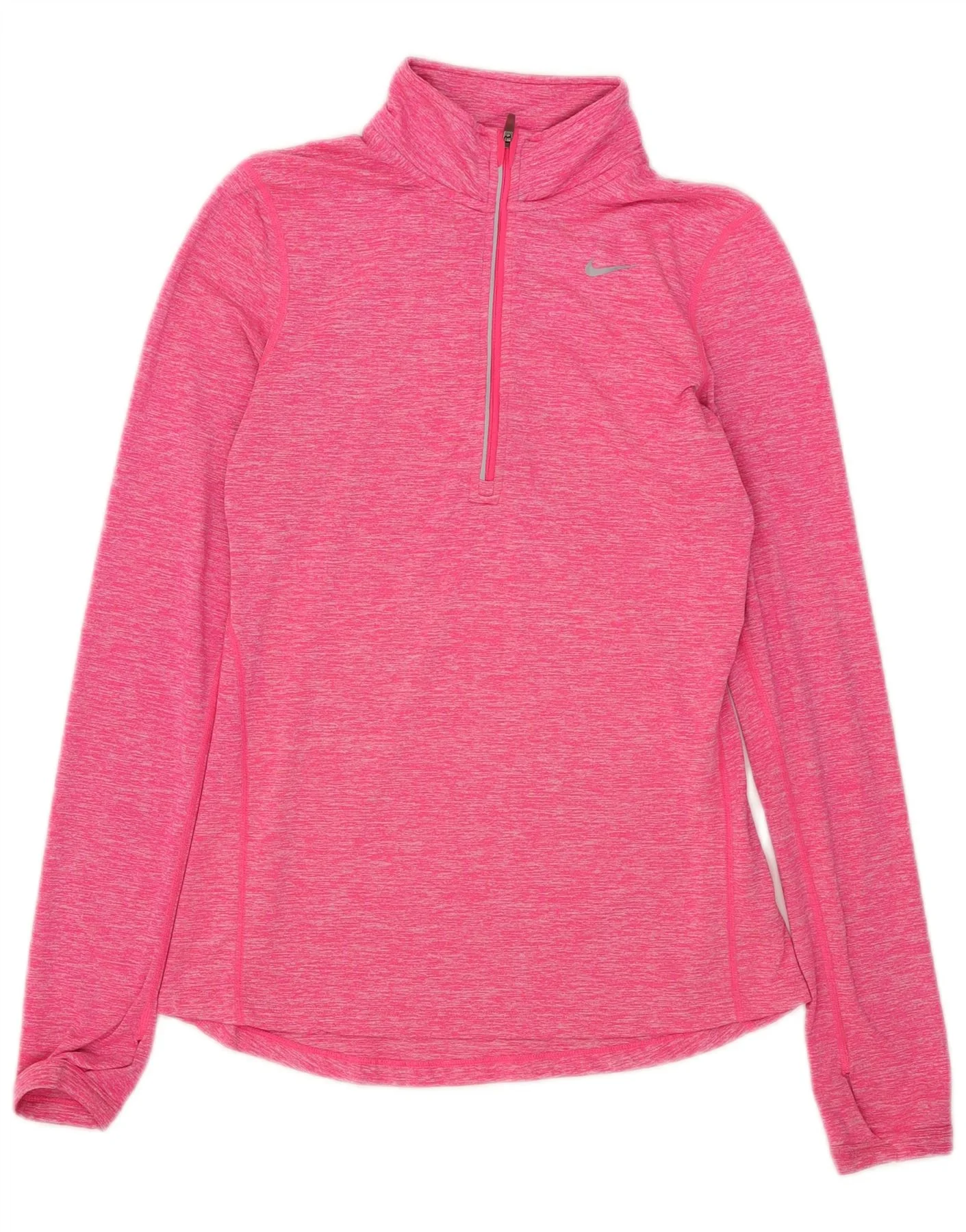 Nike Womens Dri Fit Zip Neck Pullover Tracksuit Top UK 6 XS Pink Flecked