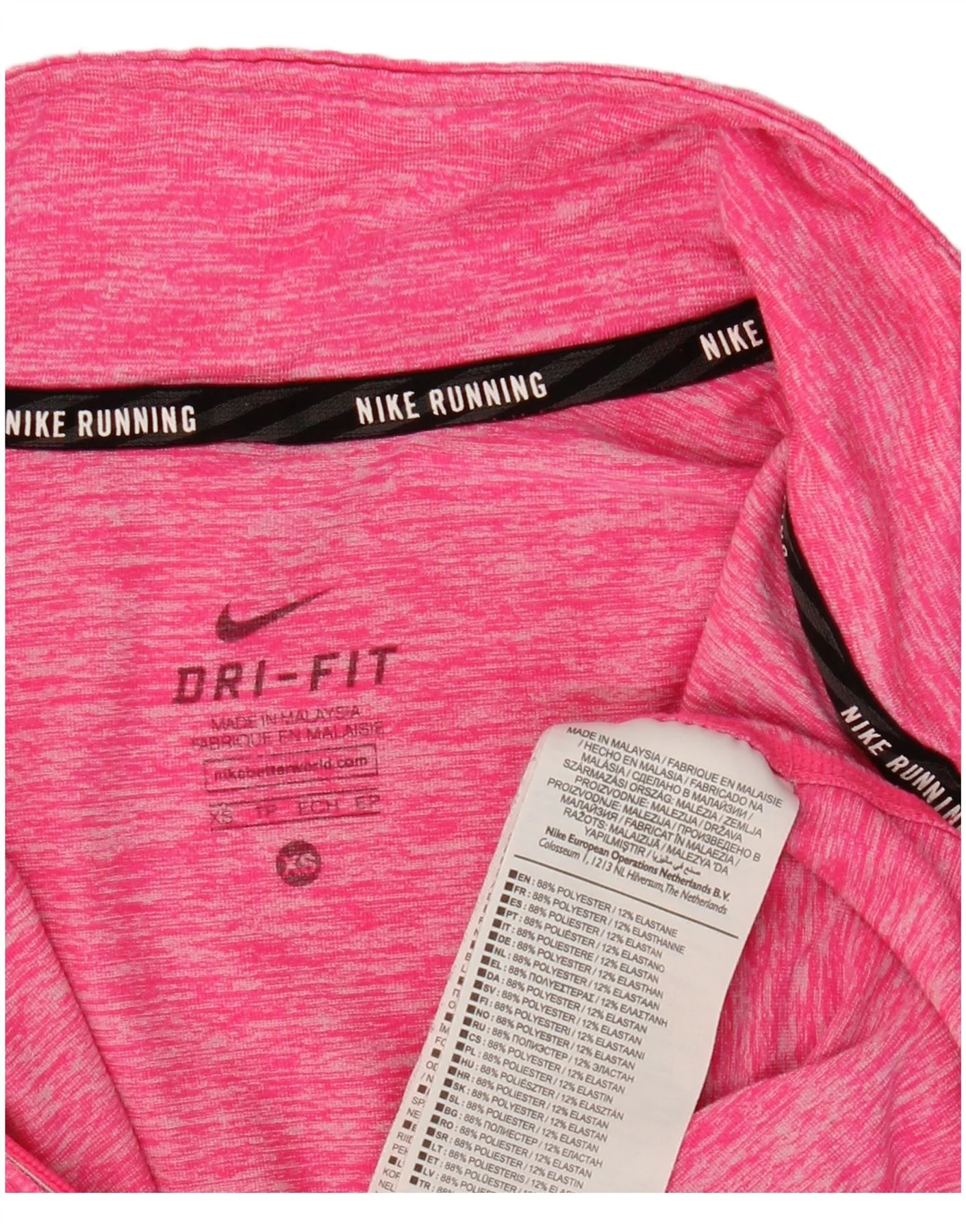 Nike Womens Dri Fit Zip Neck Pullover Tracksuit Top UK 6 XS Pink Flecked - Image 3