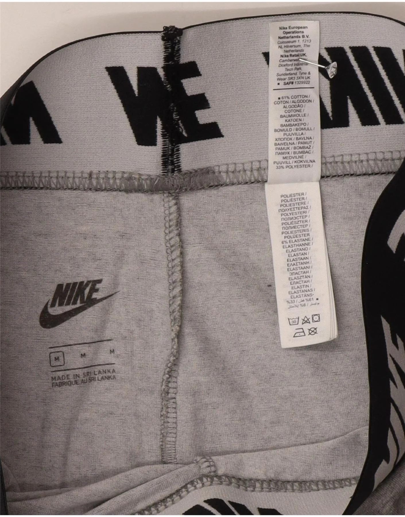 Nike Womens Graphic Leggings UK 12 Medium Grey Colourblock Cotton - Image 3