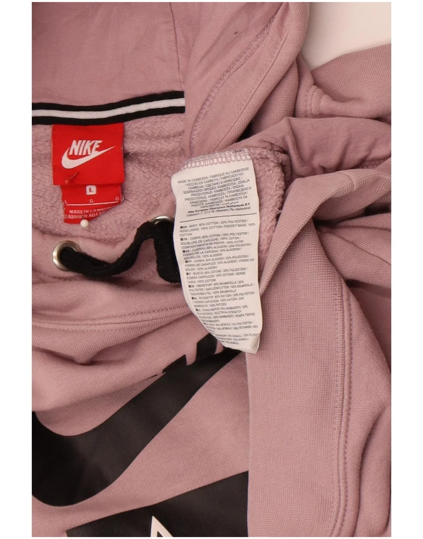 Nike Womens Graphic Oversized Hoodie Jumper UK 16 Large Pink Cotton - Image 3