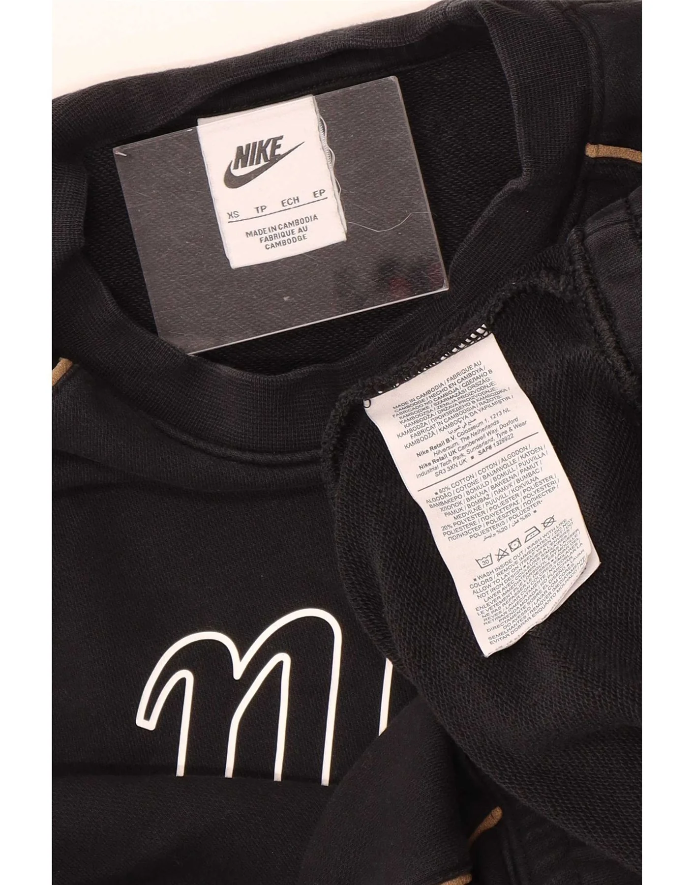 Nike Womens Graphic Oversized Sweatshirt Jumper UK 6 XS Black Cotton - Image 3