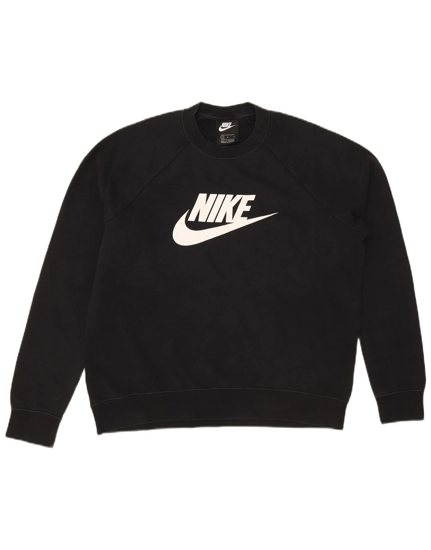 Nike Womens Graphic Sweatshirt Jumper UK 16 Large Black Cotton