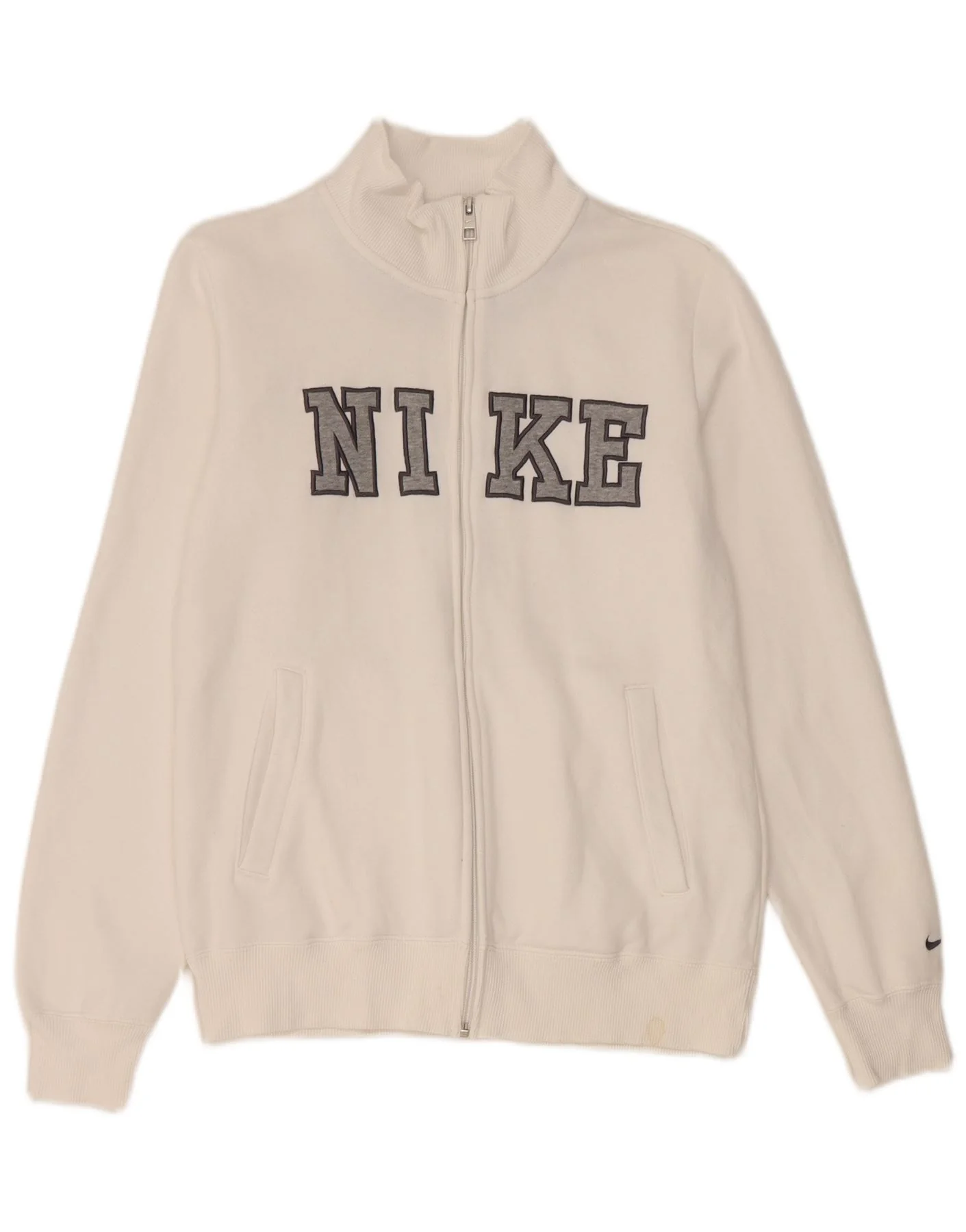 Nike Womens Graphic Tracksuit Top Jacket UK 14 Medium White Cotton