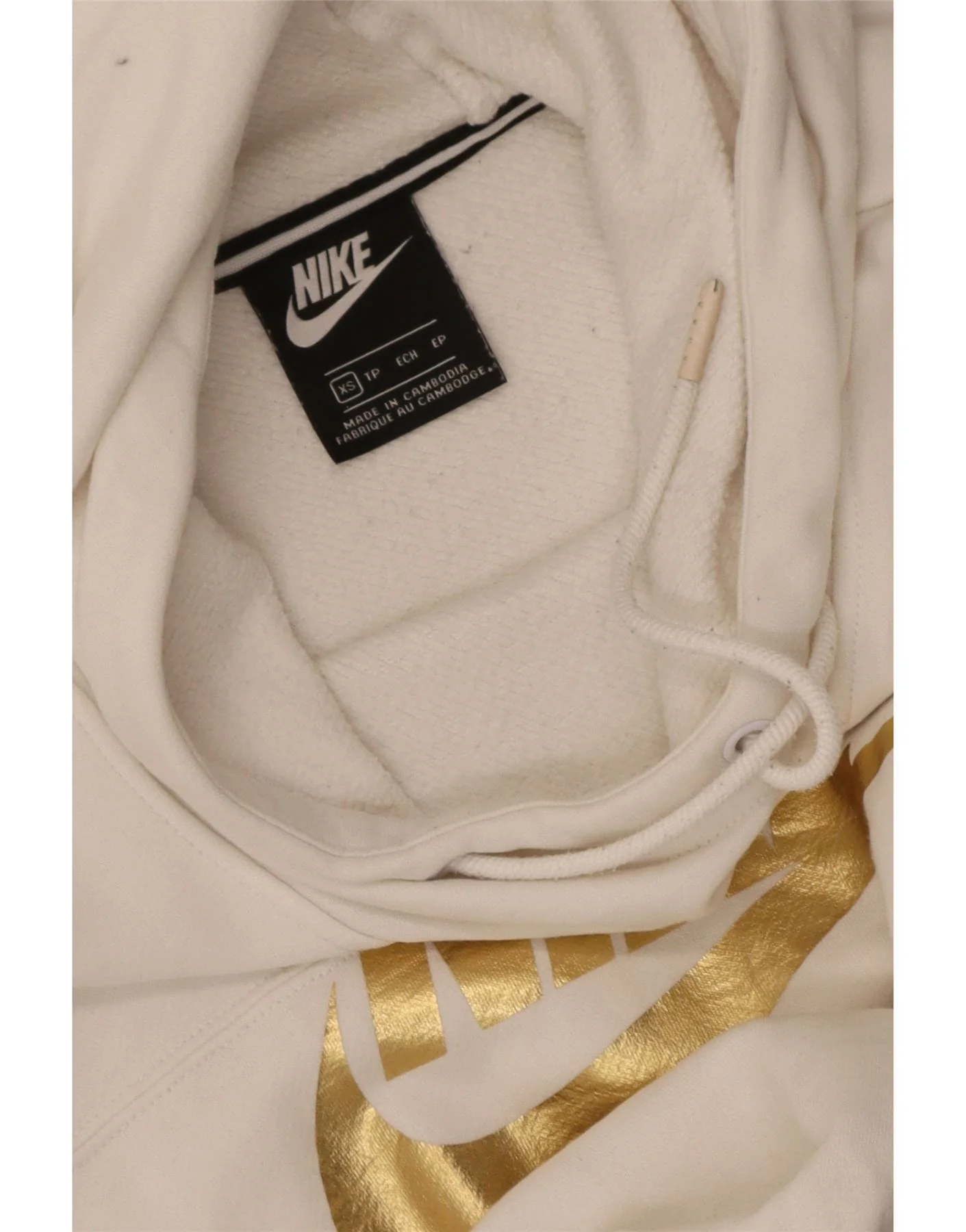 Nike Womens Oversized Crop Graphic Hoodie Jumper UK 6 XS White - Image 3