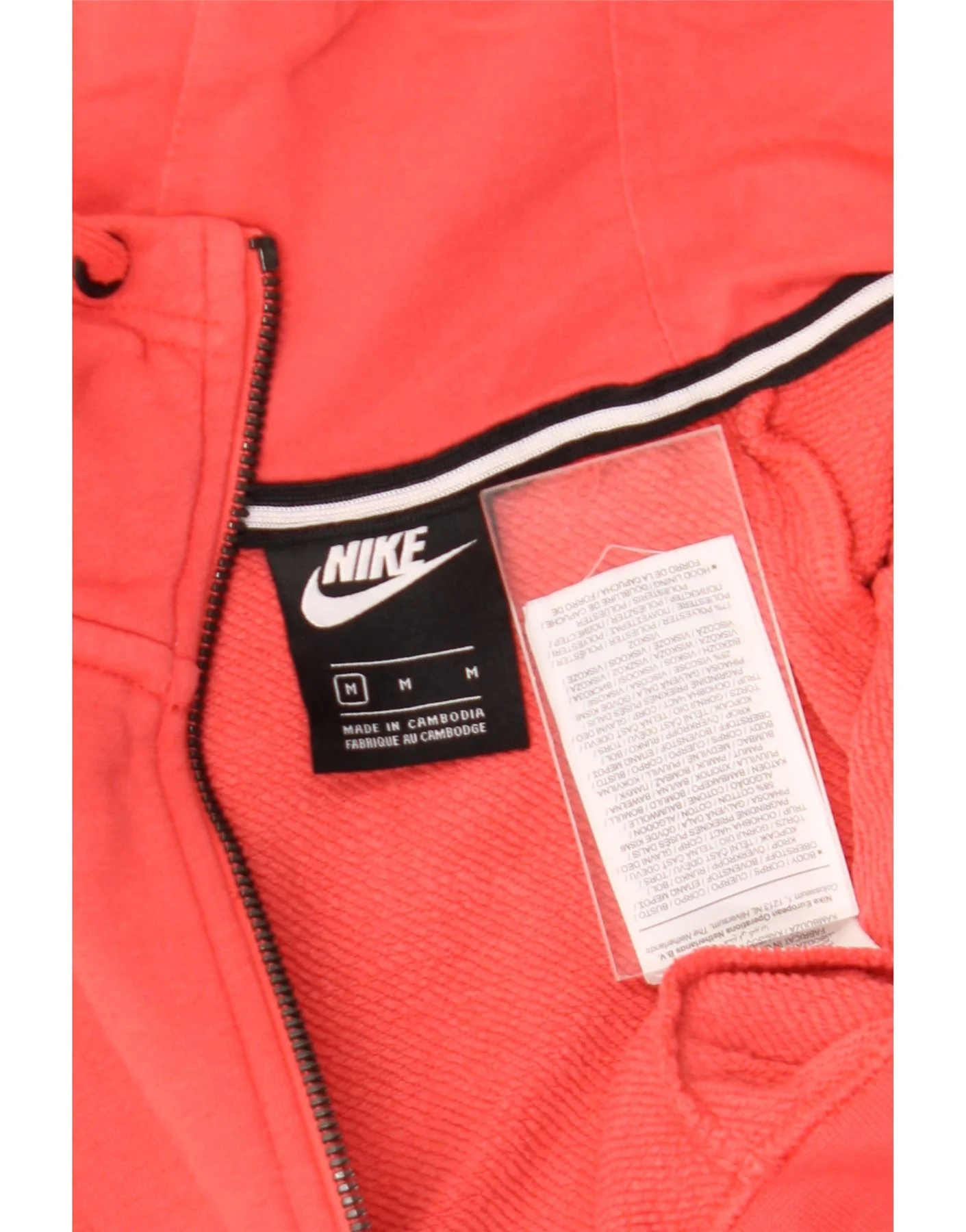 Nike Womens Oversized Zip Hoodie Sweater UK 14 Medium Red Cotton - Image 3