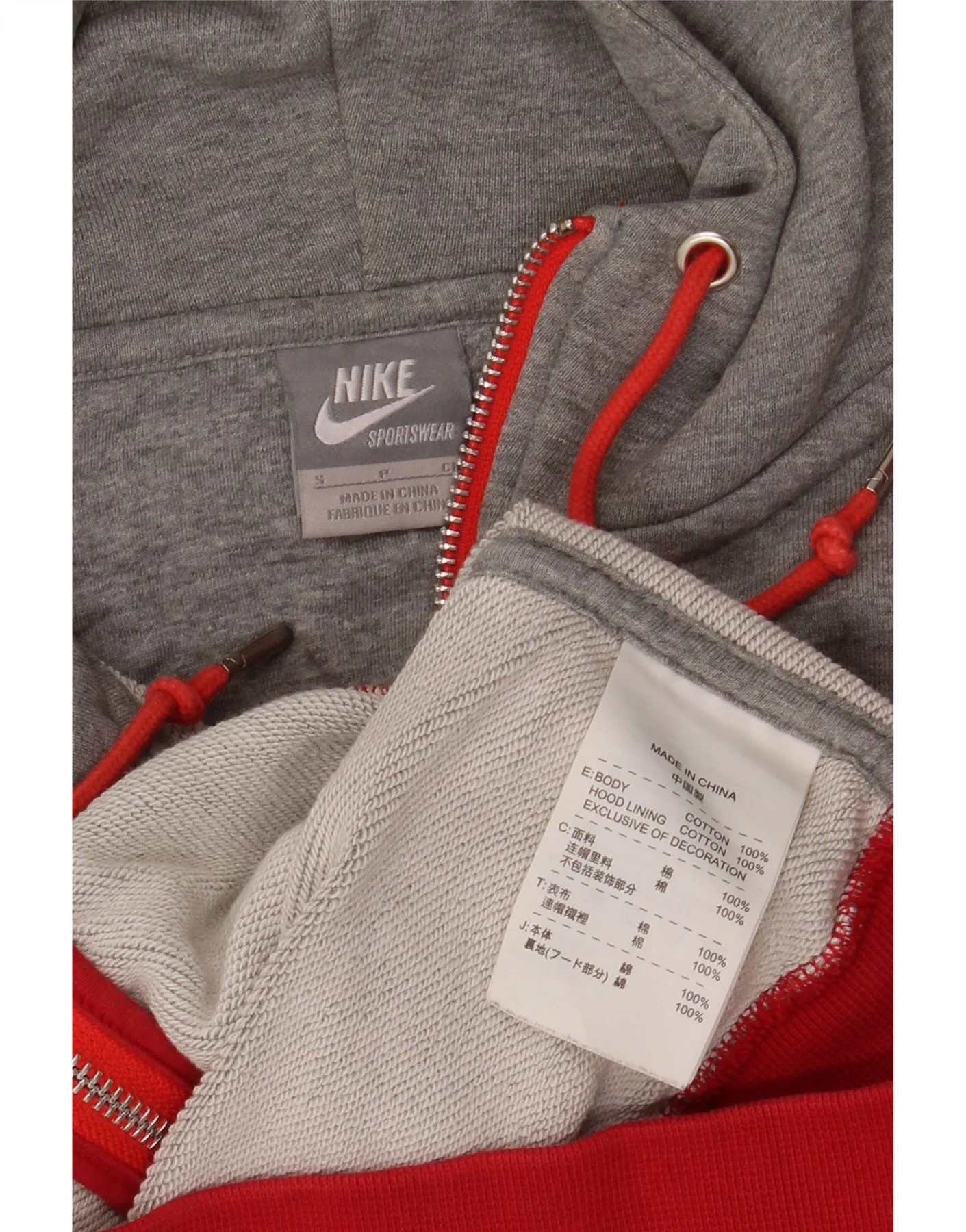 NIKE Womens Zip Hoodie Sweater UK 10 Small Grey Colourblock Cotton - Image 4