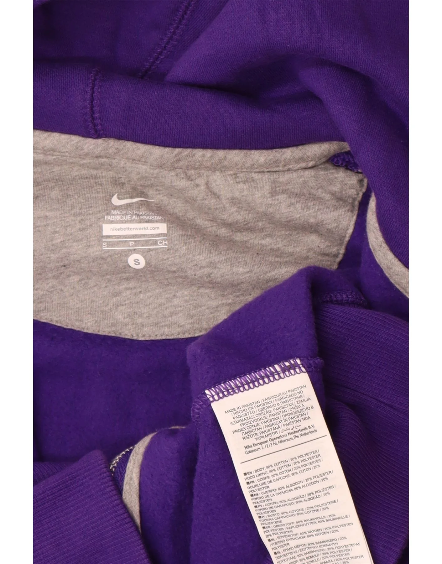 Nike Womens Zip Hoodie Sweater UK 10 Small Purple Cotton - Image 3