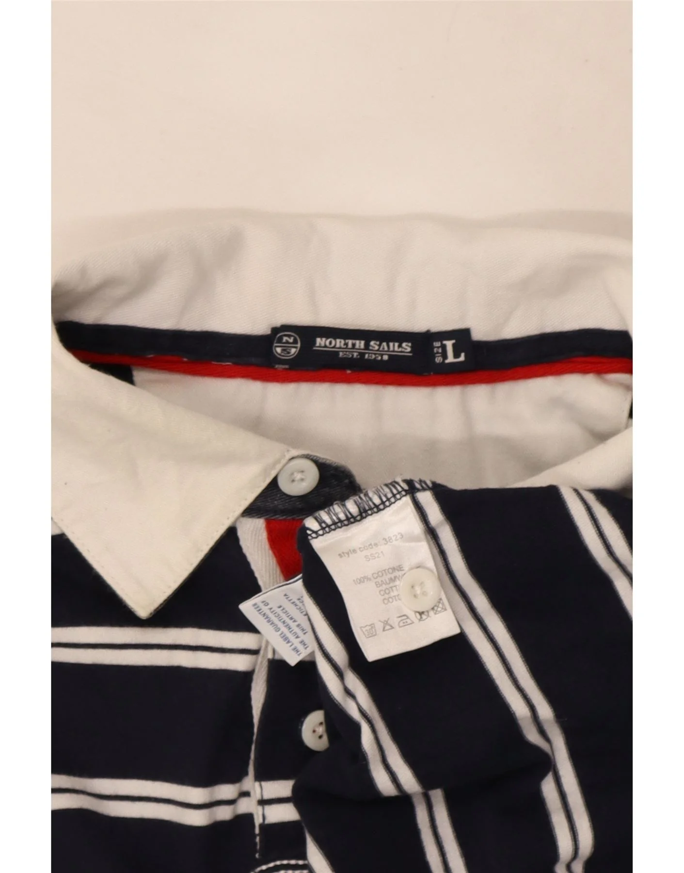 North Sails Mens Long Sleeve Rugby Polo Shirt Large Navy Blue Striped - Image 3