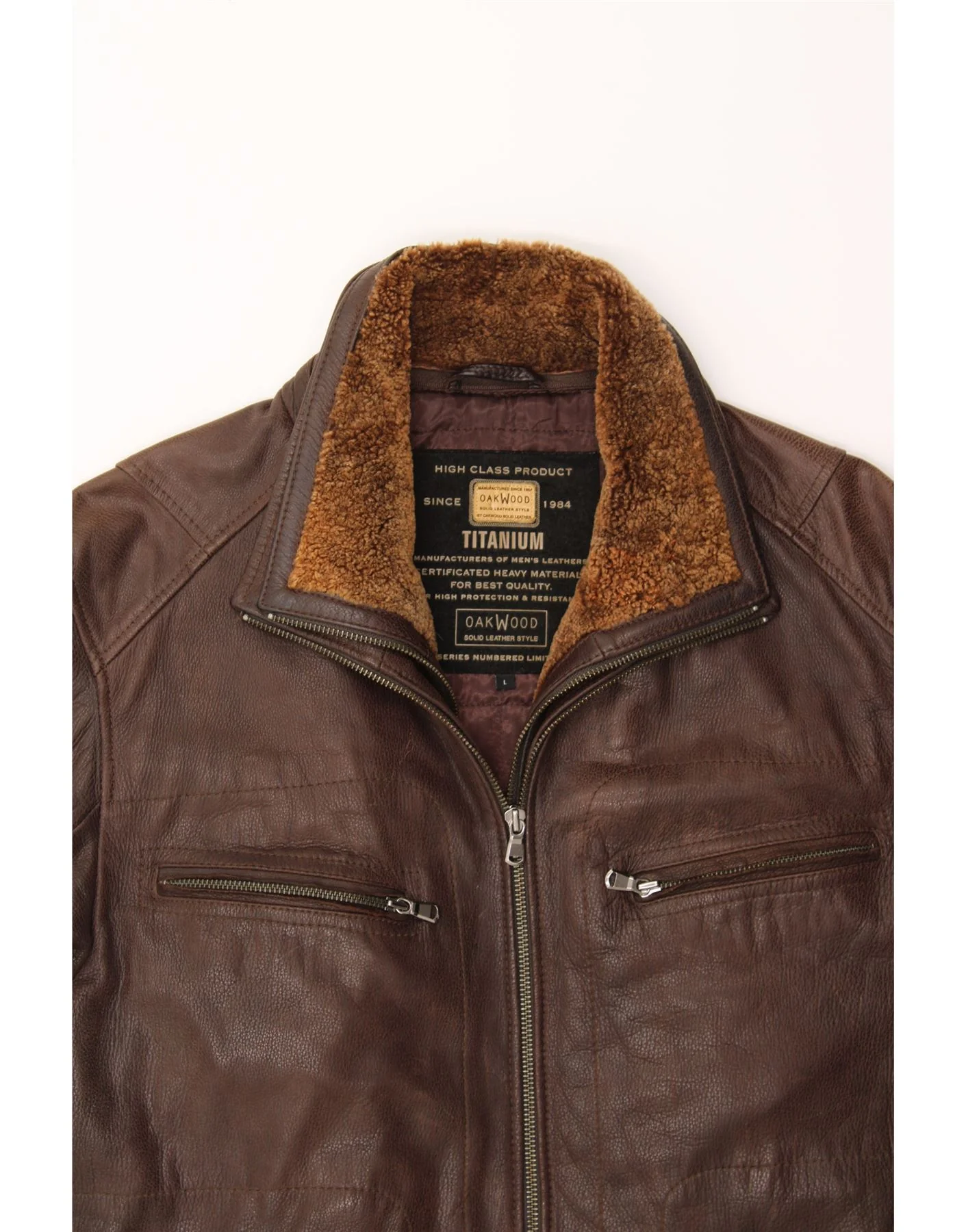 OAKWOOD Mens Leather Jacket UK 40 Large Brown - Image 3