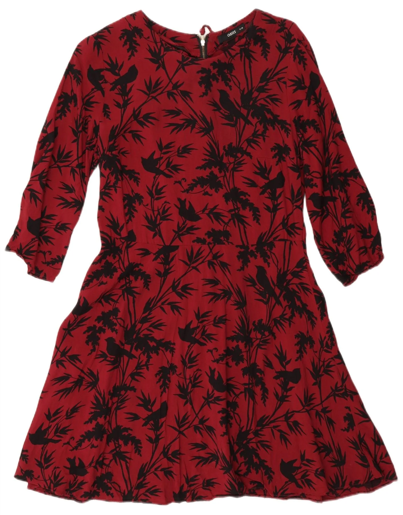 Oasis Womens 3/4 Sleeve A-Line Dress UK 12 Medium Red Floral Viscose