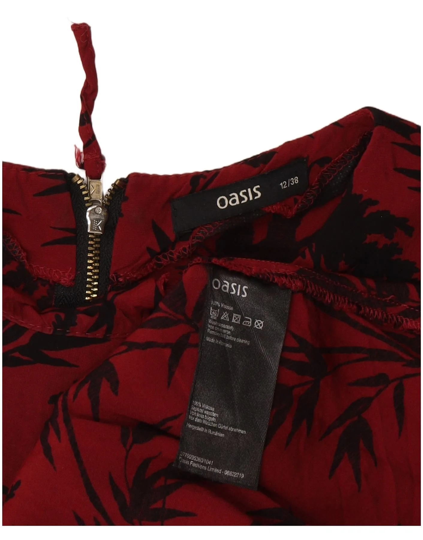 Oasis Womens 3/4 Sleeve A-Line Dress UK 12 Medium Red Floral Viscose - Image 3