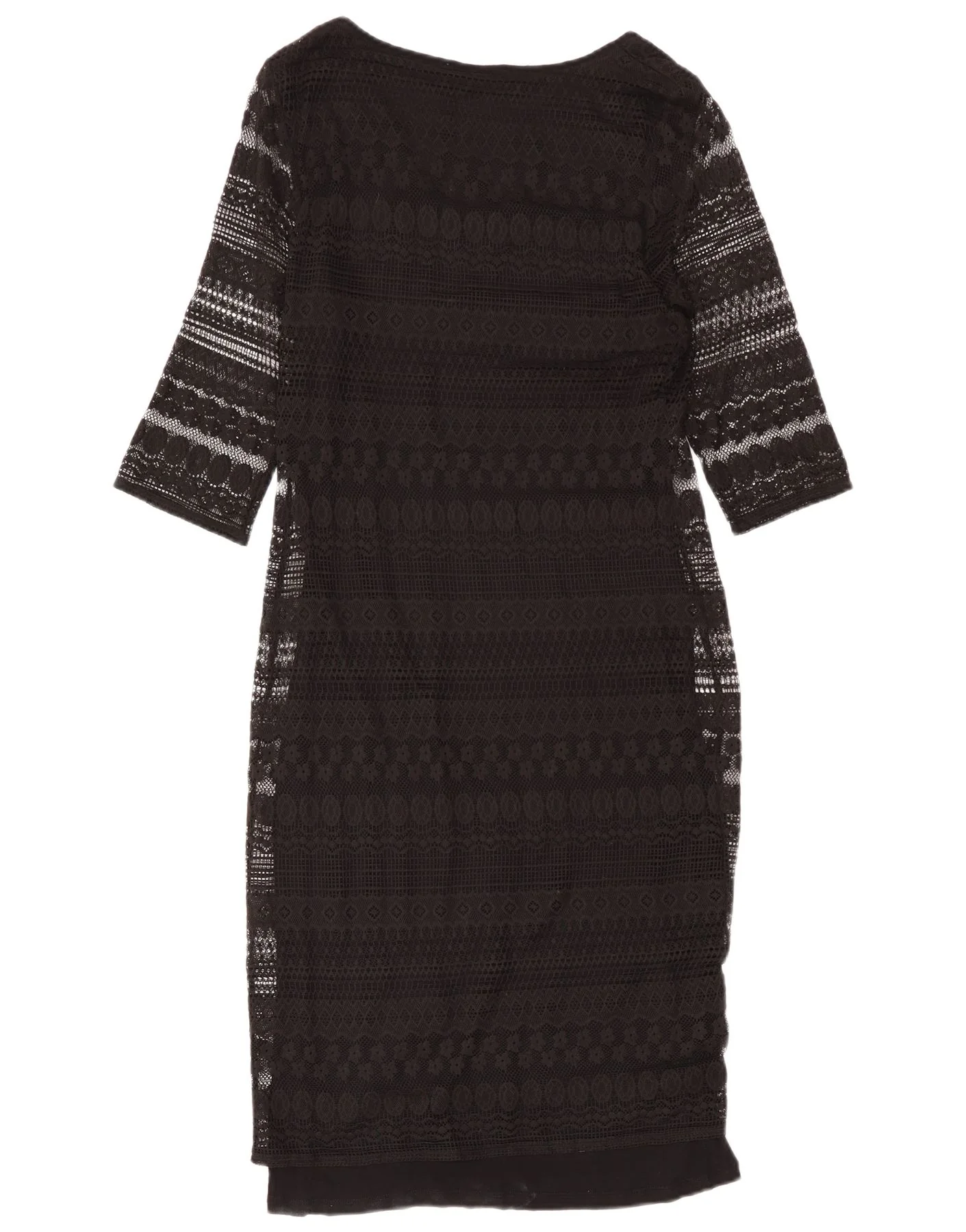 Oasis Womens 3/4 Sleeve Lace Sheath Dress UK 14 Large Black Floral - Image 2