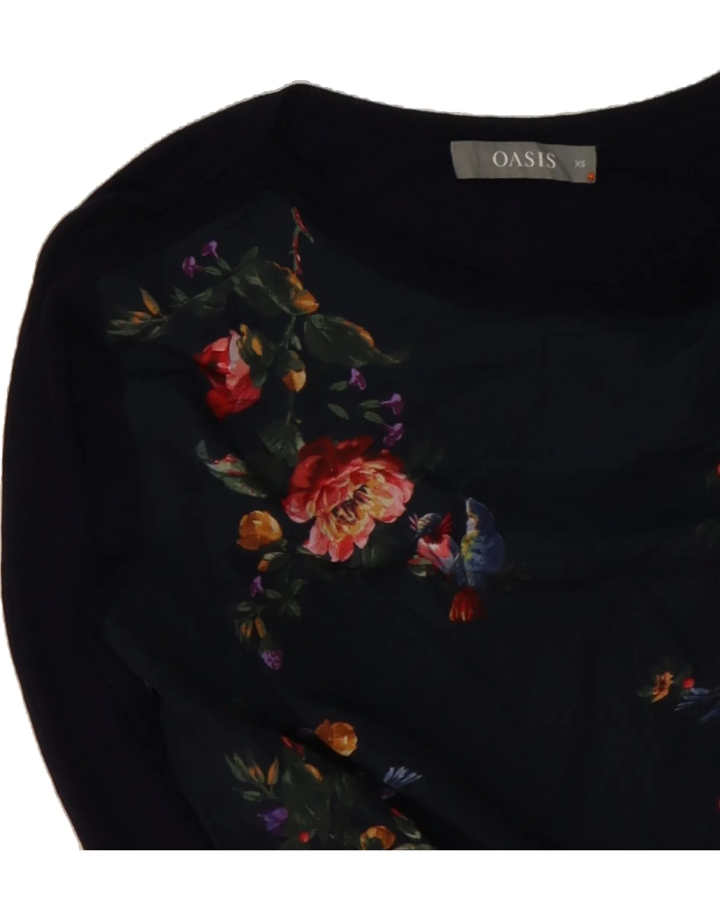 OASIS Womens Boat Neck Jumper Sweater UK 6 XS Navy Blue Floral Viscose - Image 3