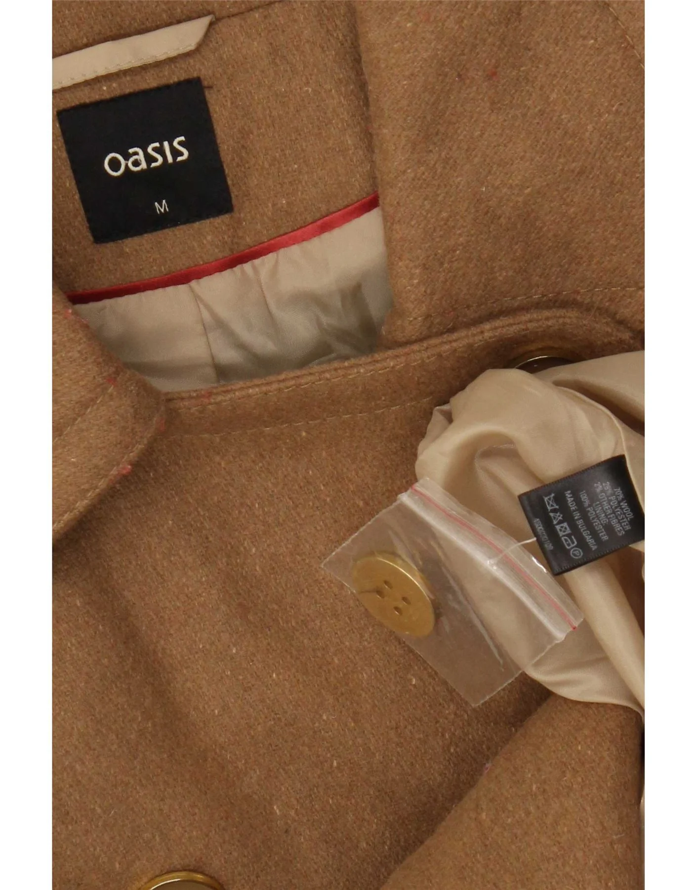 Oasis Womens Double Breasted Coat UK 12 Medium Beige Wool - Image 3