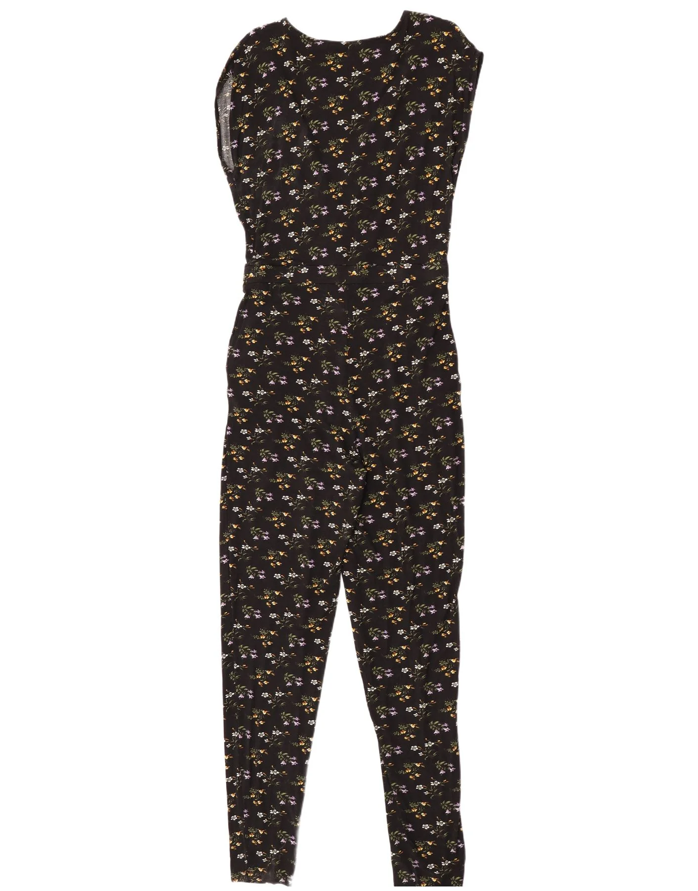 Oasis Womens Sleeveless Jumpsuit UK 12 Medium Black Floral Viscose - Image 2