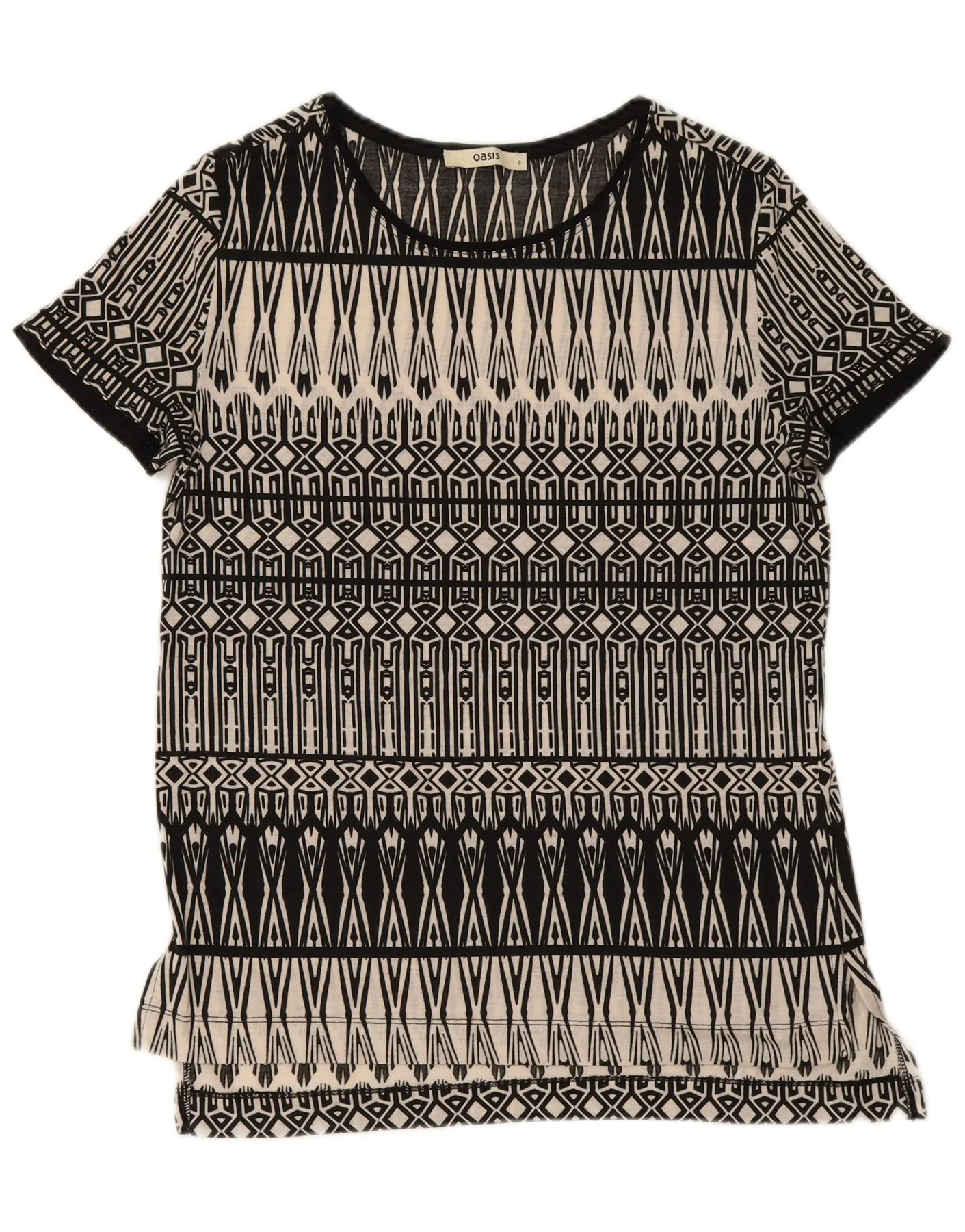 Oasis Womens T-Shirt Top UK 10 Small Black Geometric