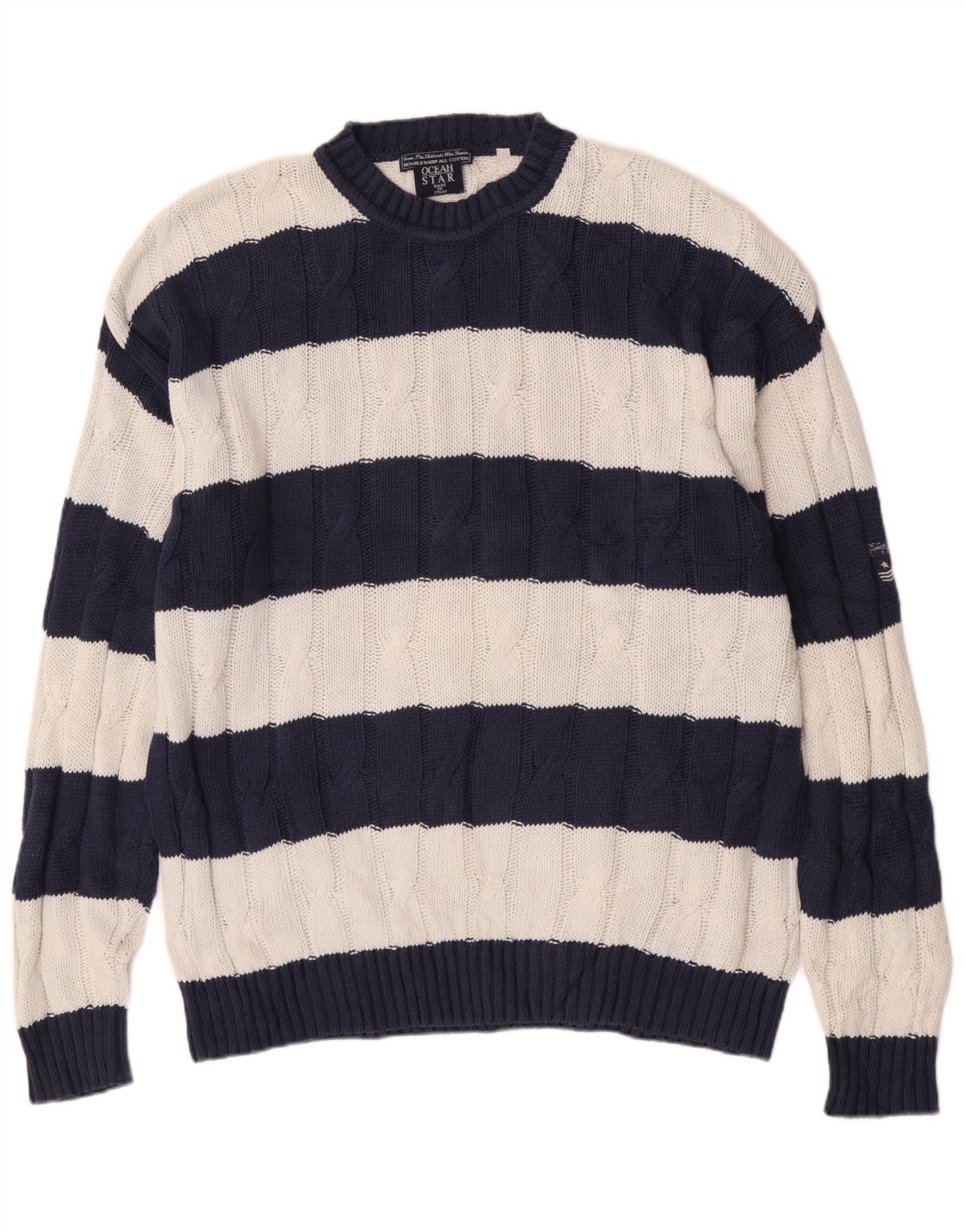Ocean Star Mens Crew Neck Jumper Sweater XL Navy Blue Striped Nautical